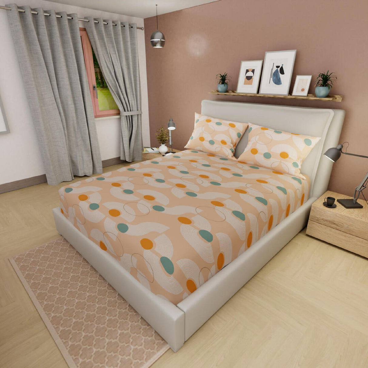 Juego de Sábanas Style Figuras Geométricas Naranja Claro Para Cama Doble 140 X 190 Cm - SABANAS | Bylmo