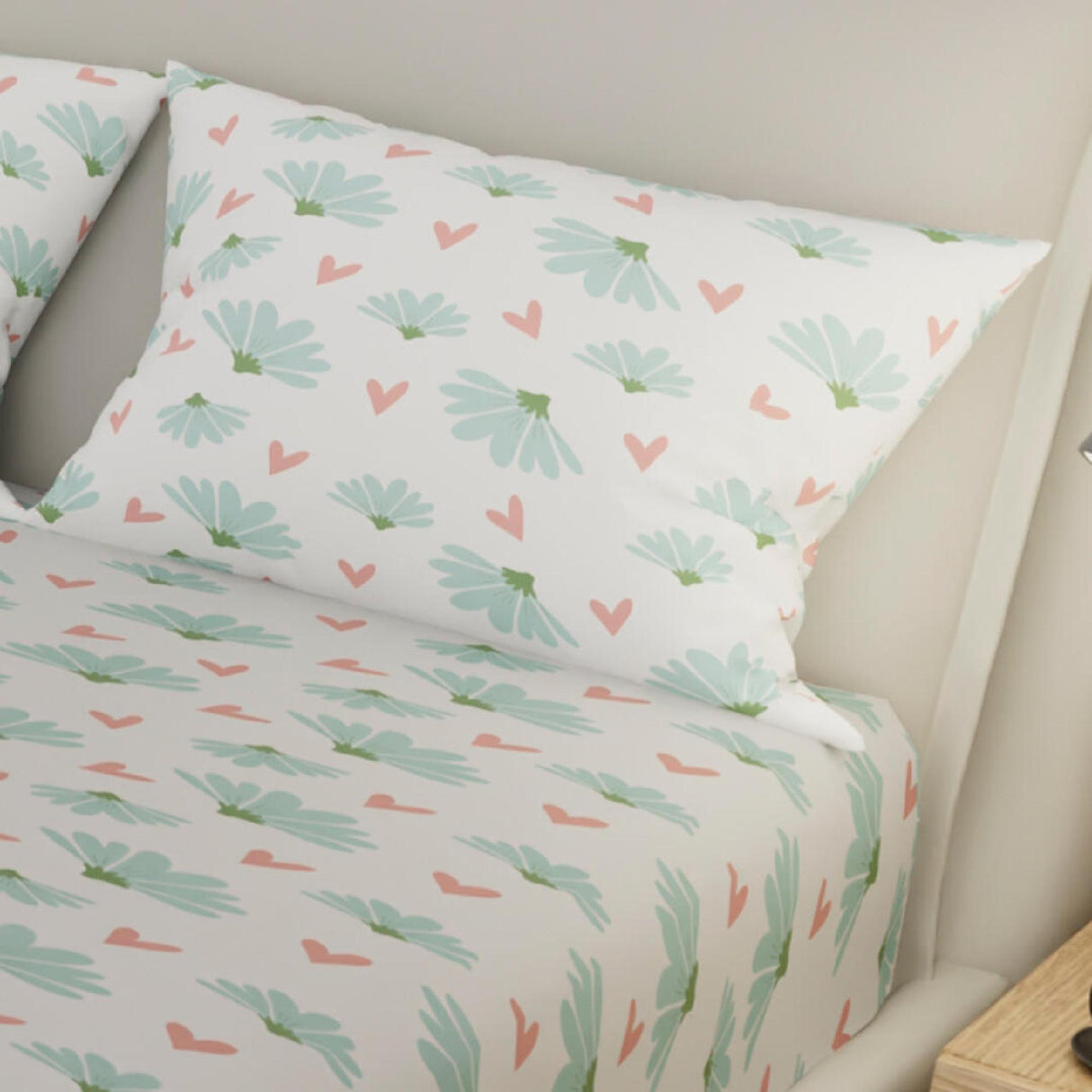 Juego de Sábanas Style Corazones Y Flores Blanco Para Cama Doble 140 X 190 Cm - SABANAS | Bylmo