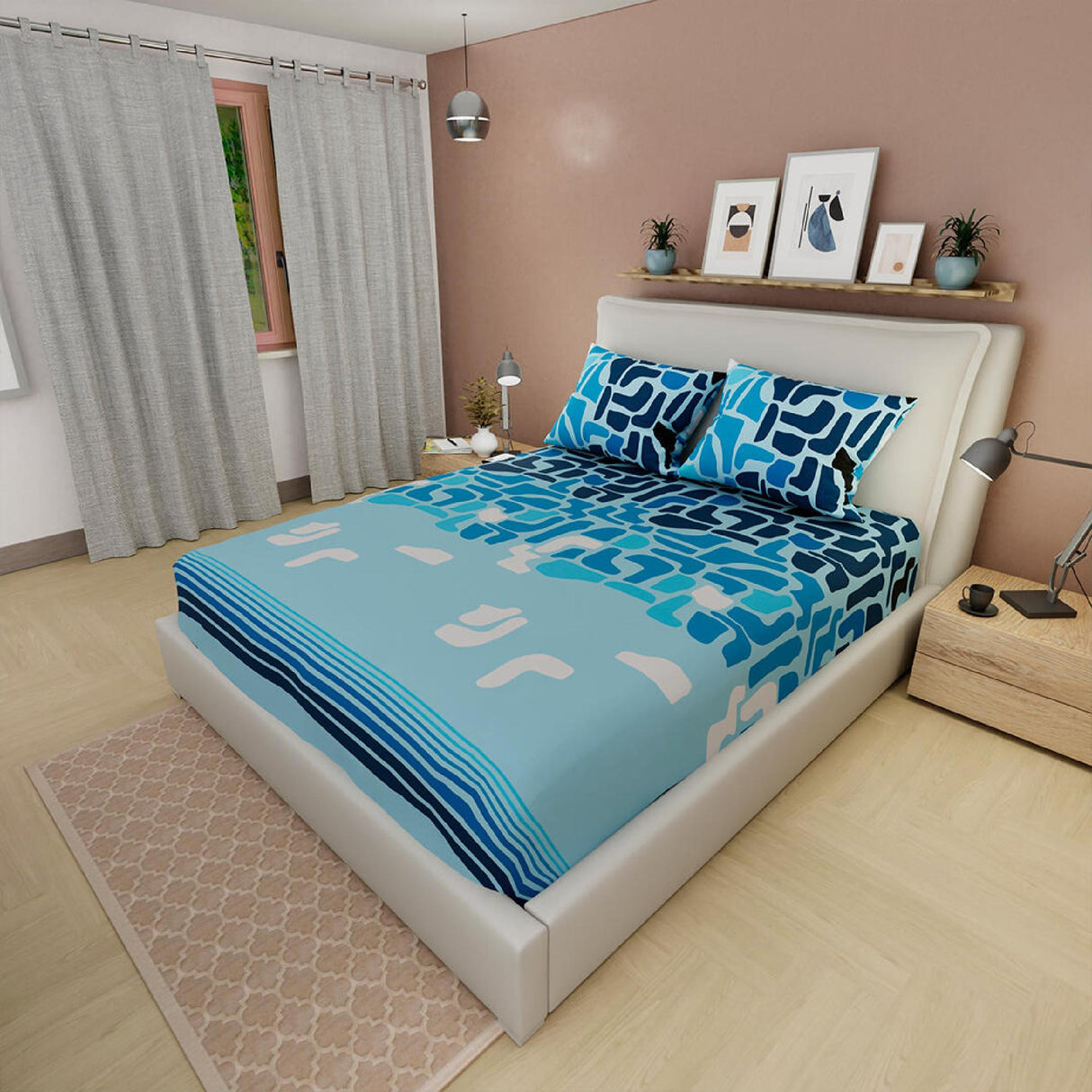 Sábana Ajustable Piedras Azul Para Cama Doble 140 X 190 Cm - SABANAS | Bylmo
