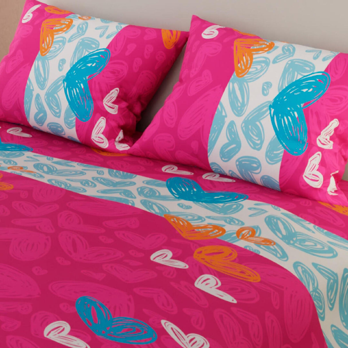 Juego de Sábanas Corazones Fucsia Para Cama Doble 140 X 190 Cm - SABANAS | Bylmo