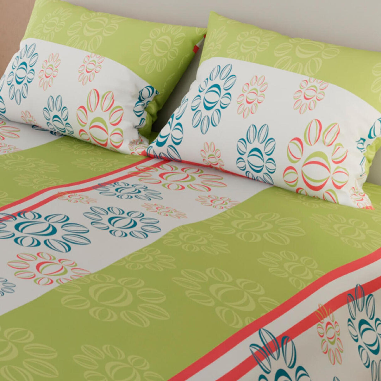 Juego de Sábanas Flores Verde Limón y Blanco Para Cama Doble 140 X 190 Cm - SABANAS | Bylmo