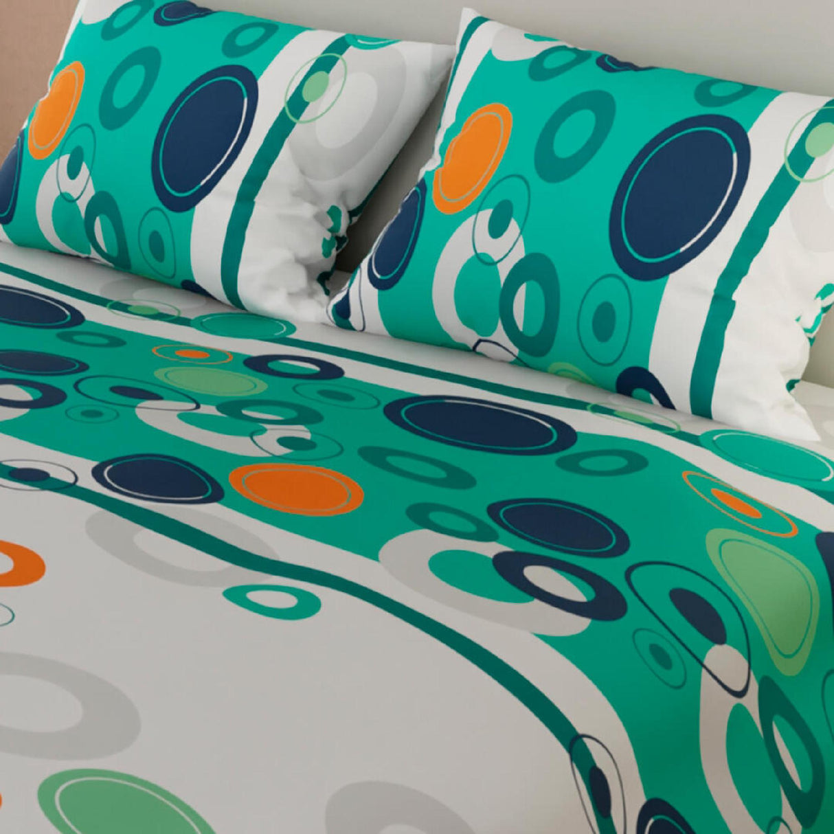 Juego de Sábanas Círculos Verde Aguamarina y Blanco Para Cama Doble 140 X 190 Cm - SABANAS | Bylmo