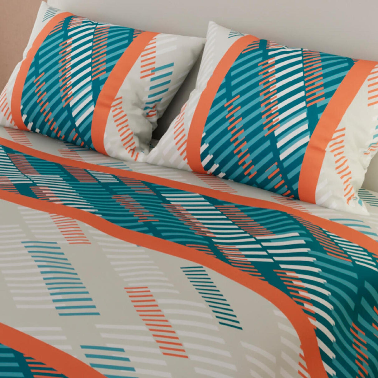 Juego de Sábanas con Cortinas Líneas Blanco Hueso Para Cama Doble 140 X 190 Cm - SABANAS | Bylmo