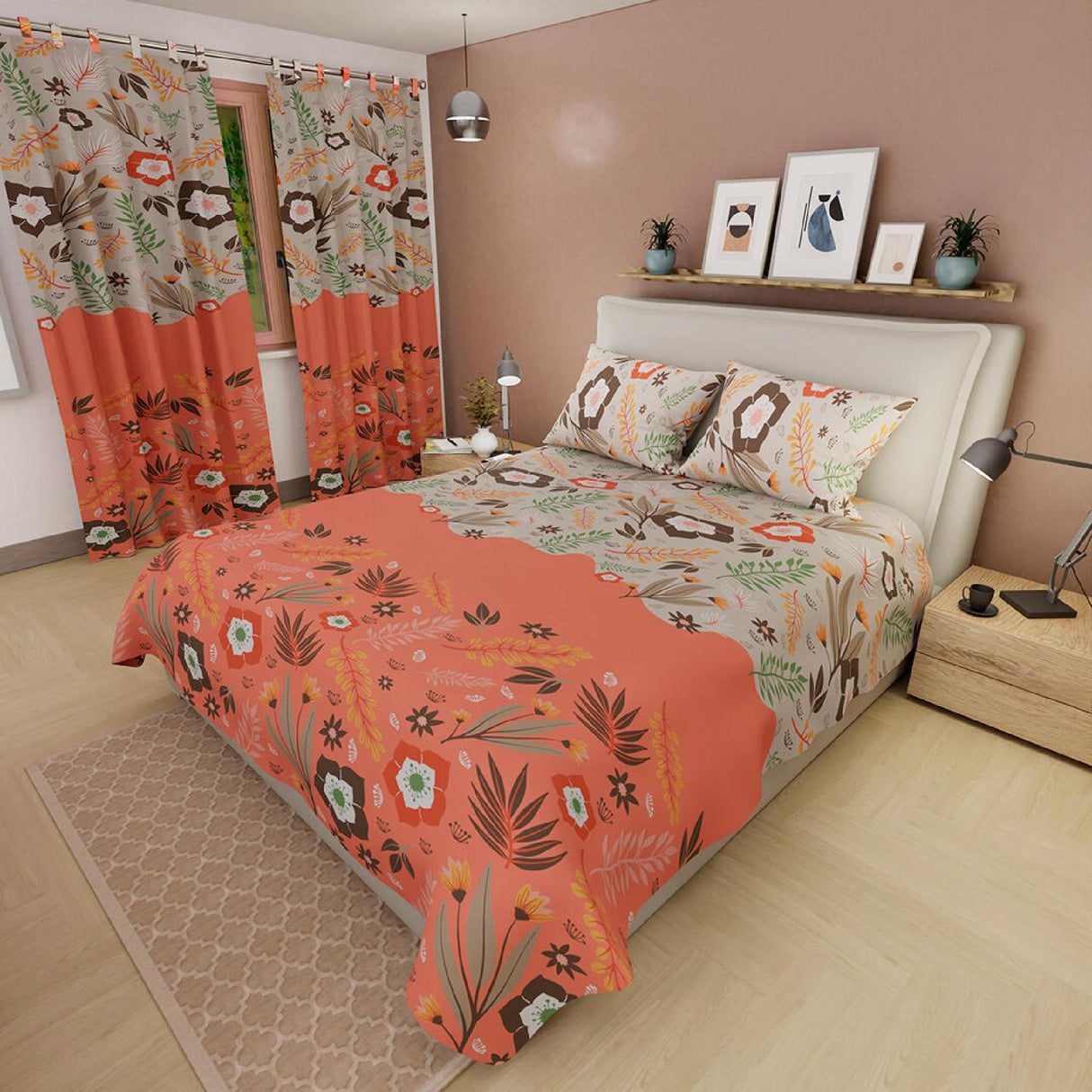 Juego de Sábanas Flores Naranja y Blanco Para Cama Queen 160 X 190 Cm - SABANAS | Bylmo