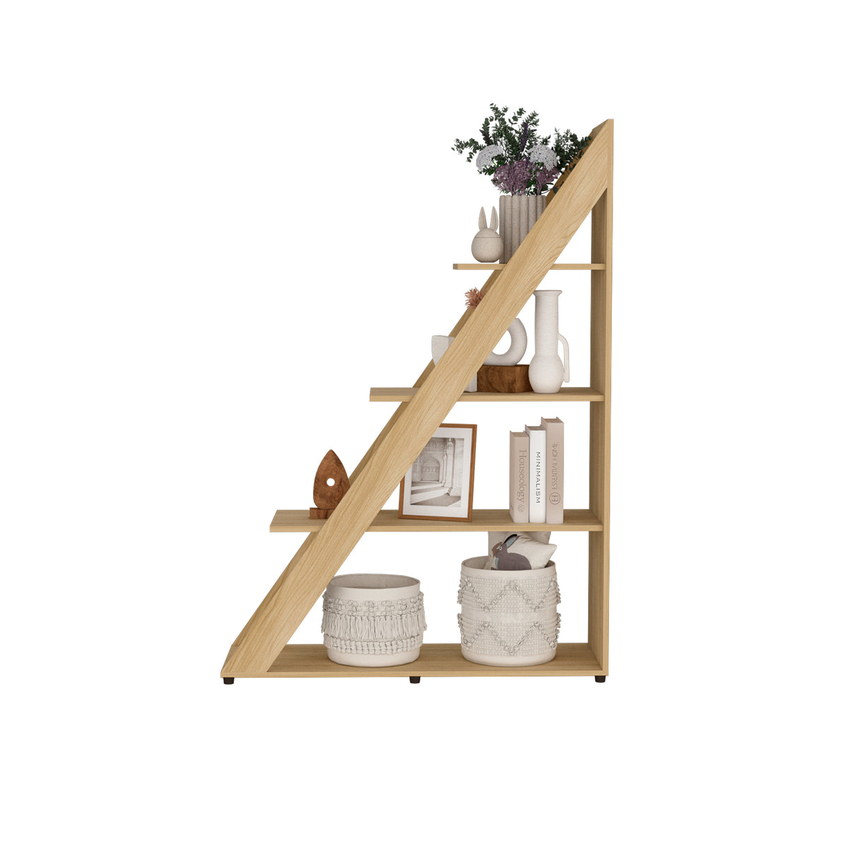 Biblioteca Escalera Lorain Fresno Europeo 105x151cm Con Cuatro Compartimientos - BIBLIOTECAS Y ESTANTERIAS | Bylmo