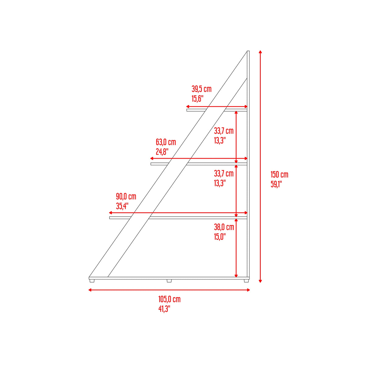 Biblioteca Escalera Lorain Fresno Europeo 105x151cm Con Cuatro Compartimientos - BIBLIOTECAS Y ESTANTERIAS | Bylmo