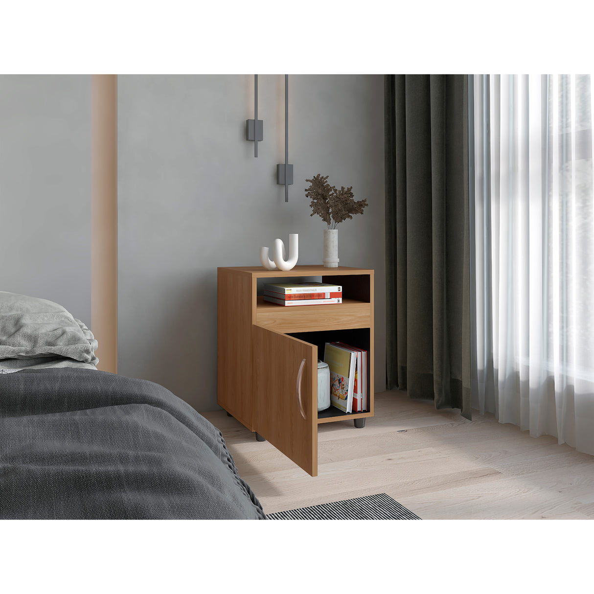 Mesa de Noche Barilo Fresno Europeo y Wengue 45x55cm Con Patas - MESAS DE NOCHE | Bylmo