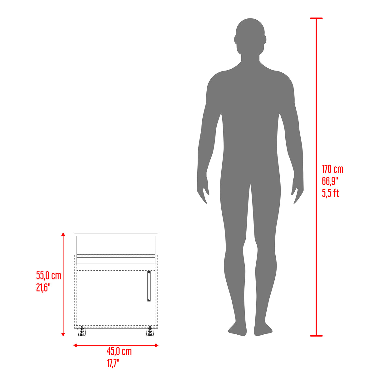 Mesa de Noche Barilo Fresno Europeo y Wengue 45x55cm Con Patas - MESAS DE NOCHE | Bylmo