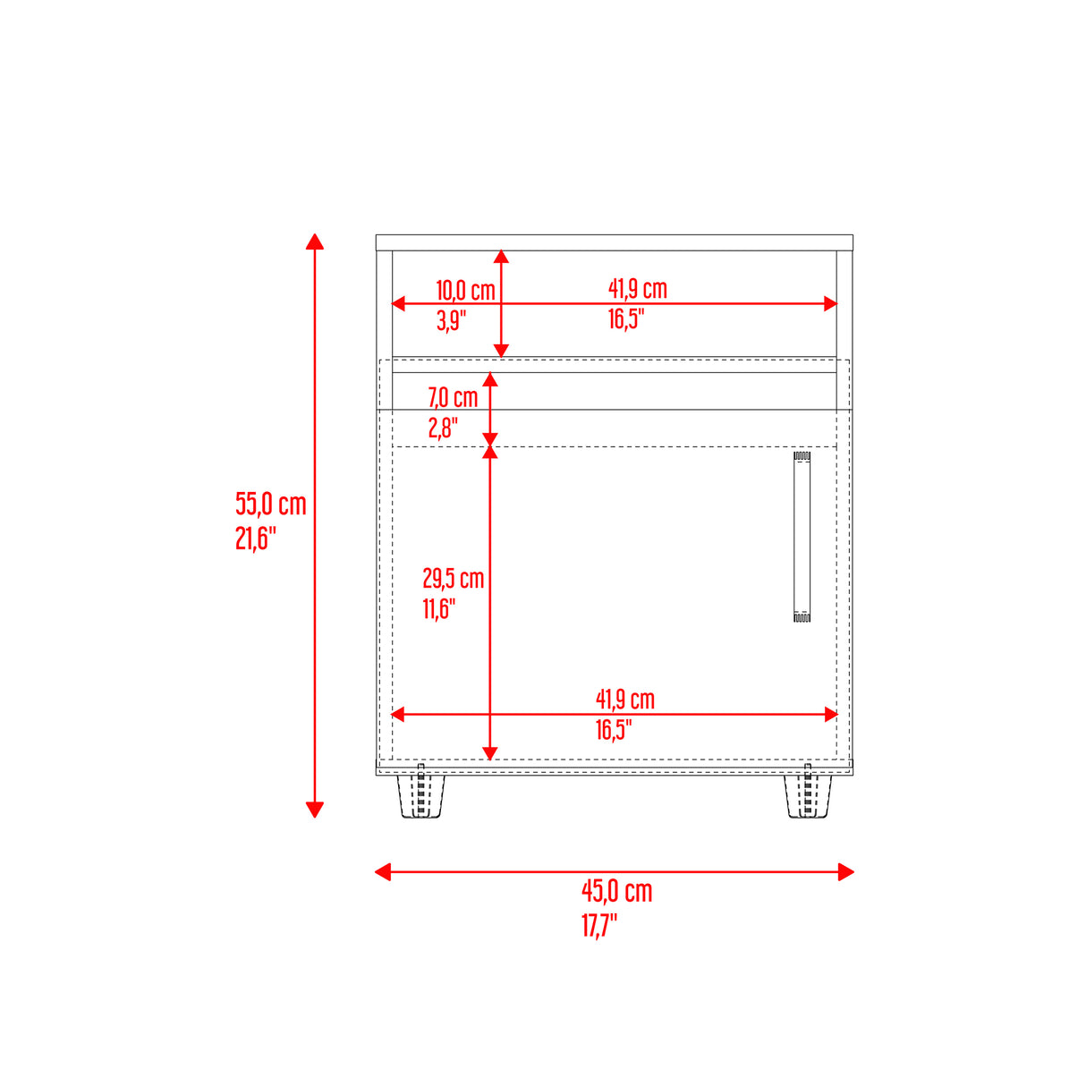 Mesa de Noche Barilo Fresno Europeo y Wengue 45x55cm Con Patas - MESAS DE NOCHE | Bylmo
