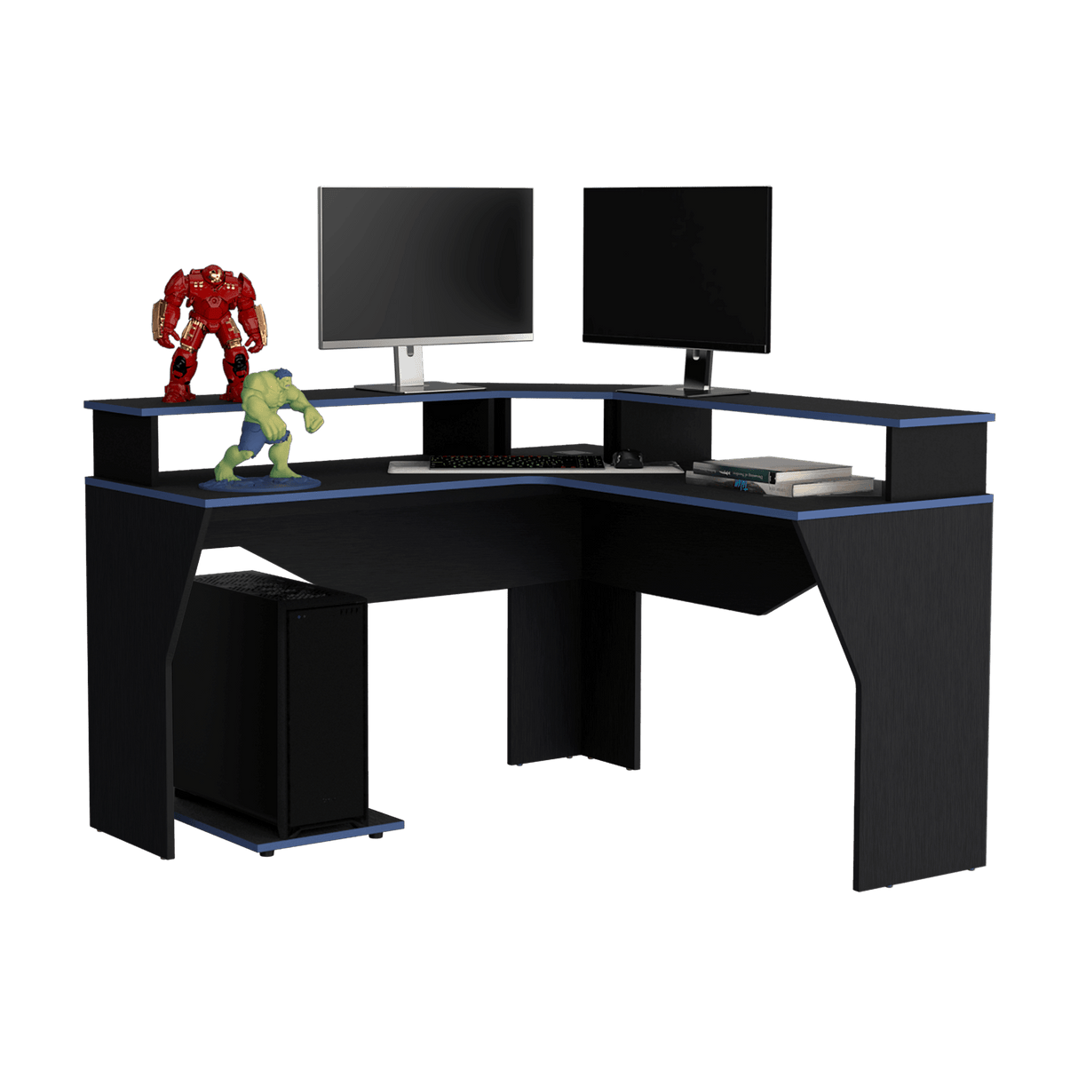 Escritorio Gamer Guma Wengue y Azul 127.9x88.5cm En L Sin Cajones - ESCRITORIOS | Bylmo