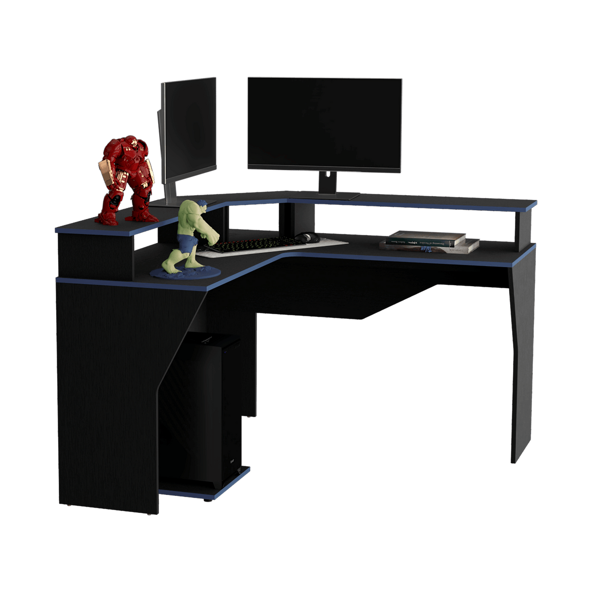 Escritorio Gamer Guma Wengue y Azul 127.9x88.5cm En L Sin Cajones - ESCRITORIOS | Bylmo