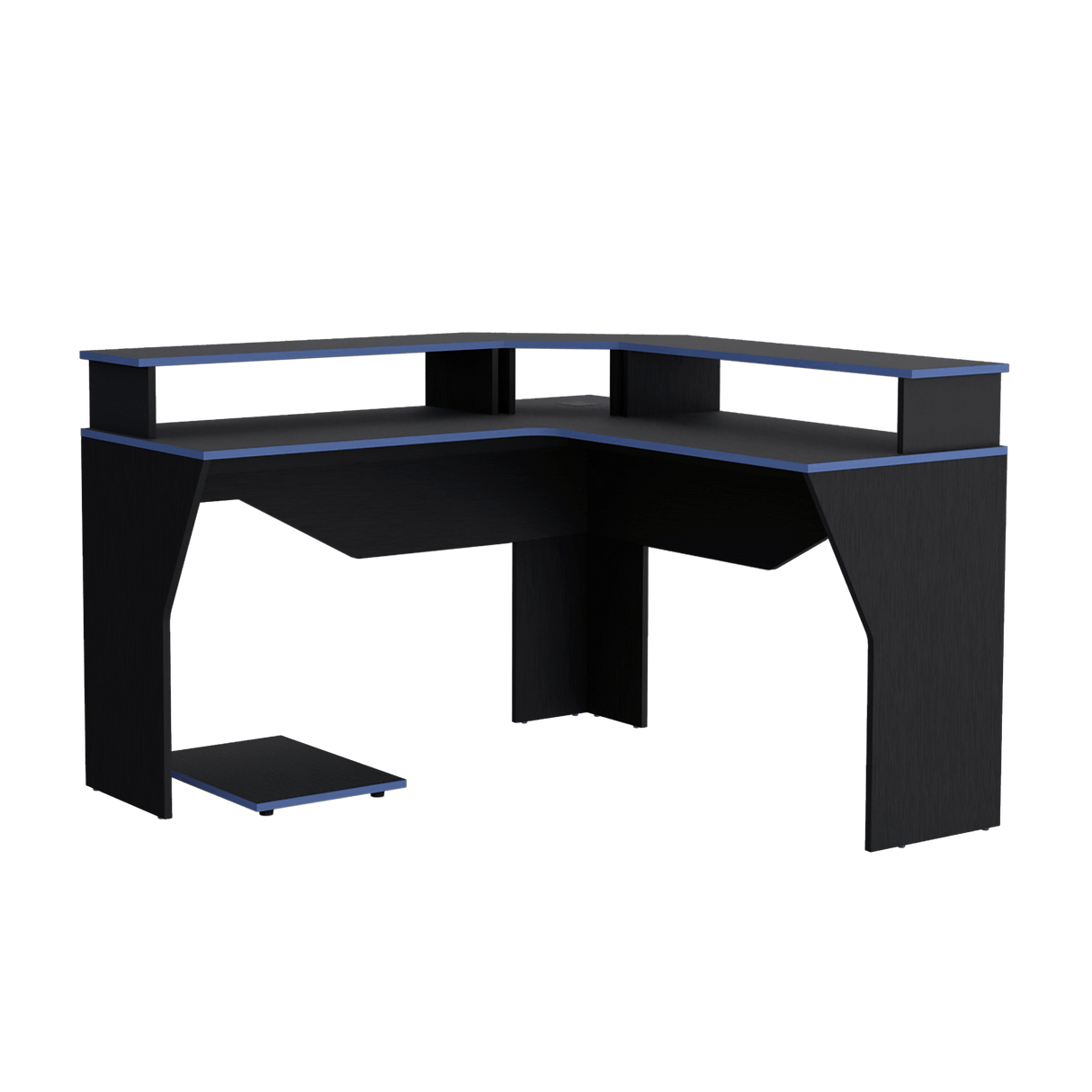 Escritorio Gamer Guma Wengue y Azul 127.9x88.5cm En L Sin Cajones - ESCRITORIOS | Bylmo