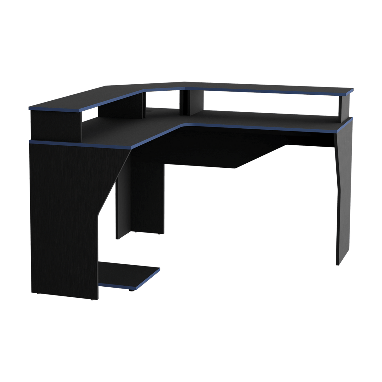 Escritorio Gamer Guma Wengue y Azul 127.9x88.5cm En L Sin Cajones - ESCRITORIOS | Bylmo