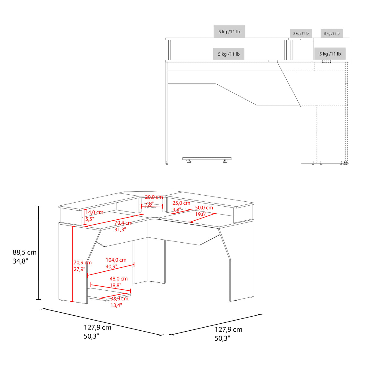 Escritorio Gamer Guma Wengue y Azul 127.9x88.5cm En L Sin Cajones - ESCRITORIOS | Bylmo