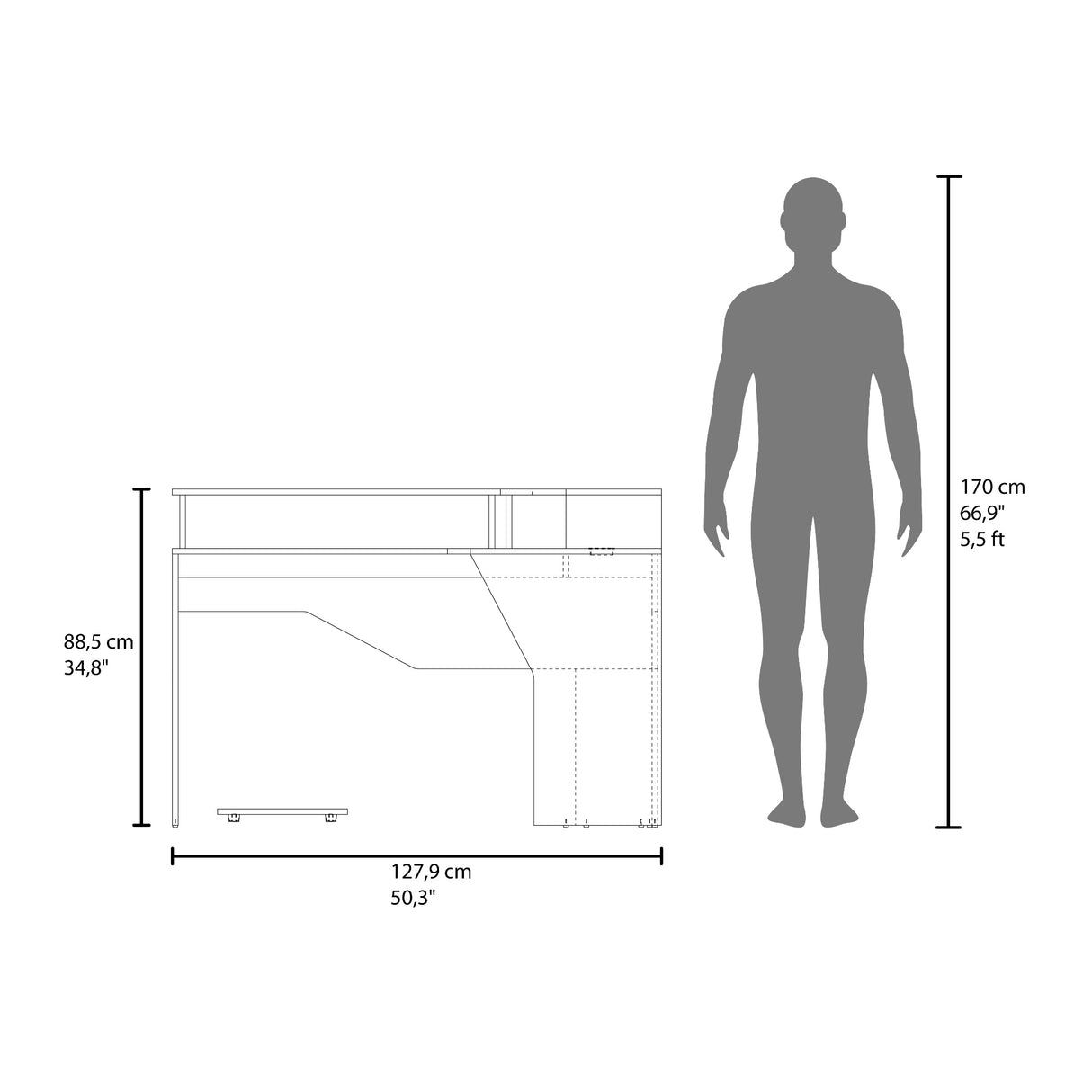 Escritorio Gamer Guma Wengue y Azul 127.9x88.5cm En L Sin Cajones - ESCRITORIOS | Bylmo