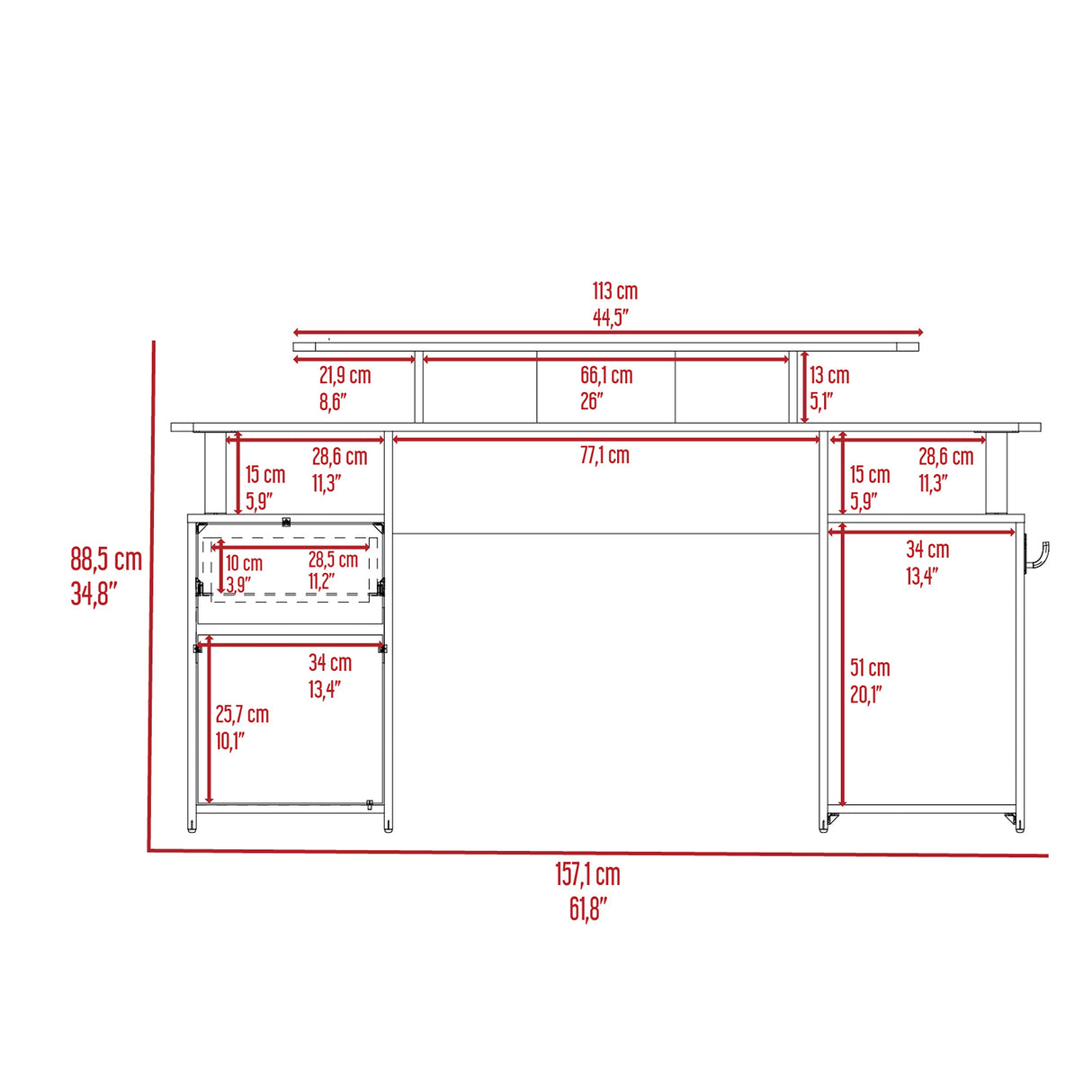 Escritorio Gamer Keria 2.0 Wengue y Rojo 157.1x88.5cm Sin Cajones - ESCRITORIOS | Bylmo