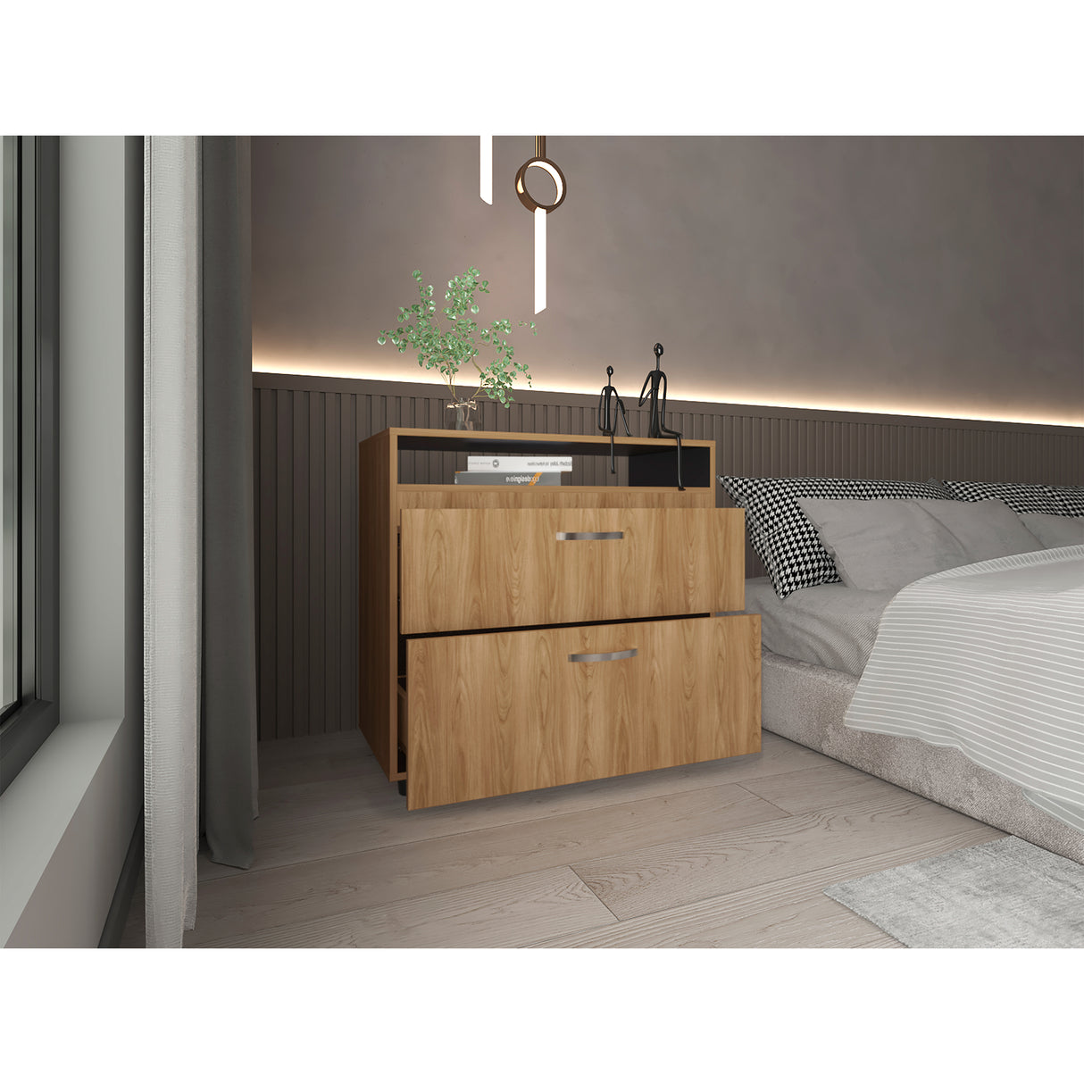 Cajonera Barilo Fresno Europeo y Wengue 80x76cm De Tres Hileras Con Patas - CAJONERAS Y COMODAS | Bylmo