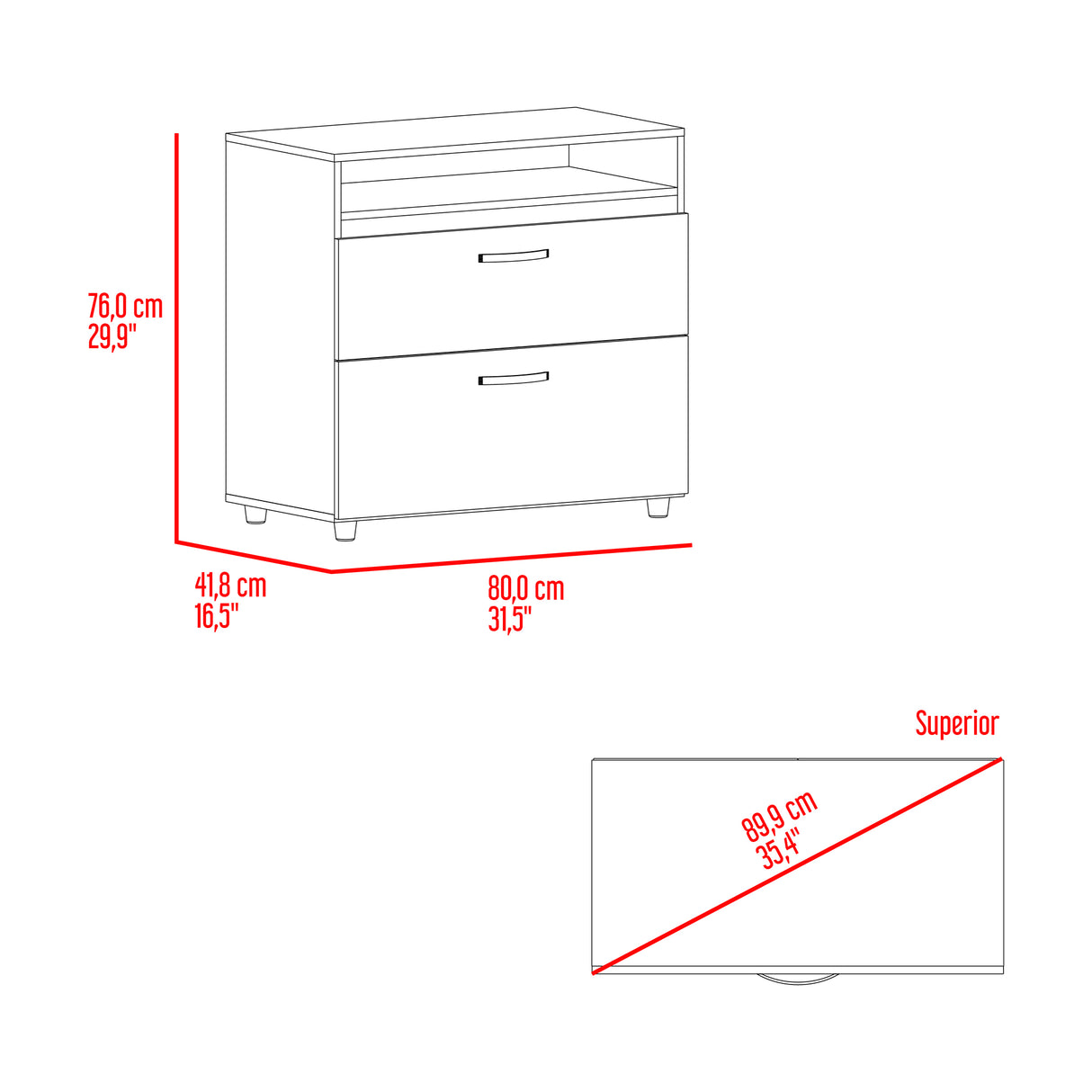 Cajonera Barilo Fresno Europeo y Wengue 80x76cm De Tres Hileras Con Patas - CAJONERAS Y COMODAS | Bylmo