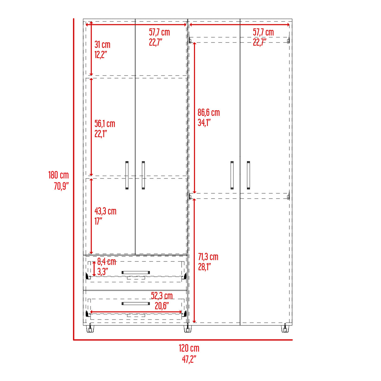Closet Ankora Fresno Europeo y Wengue 120x180cm Con Dos Cajones y Dos Entrepaños - CLOSETS | Bylmo