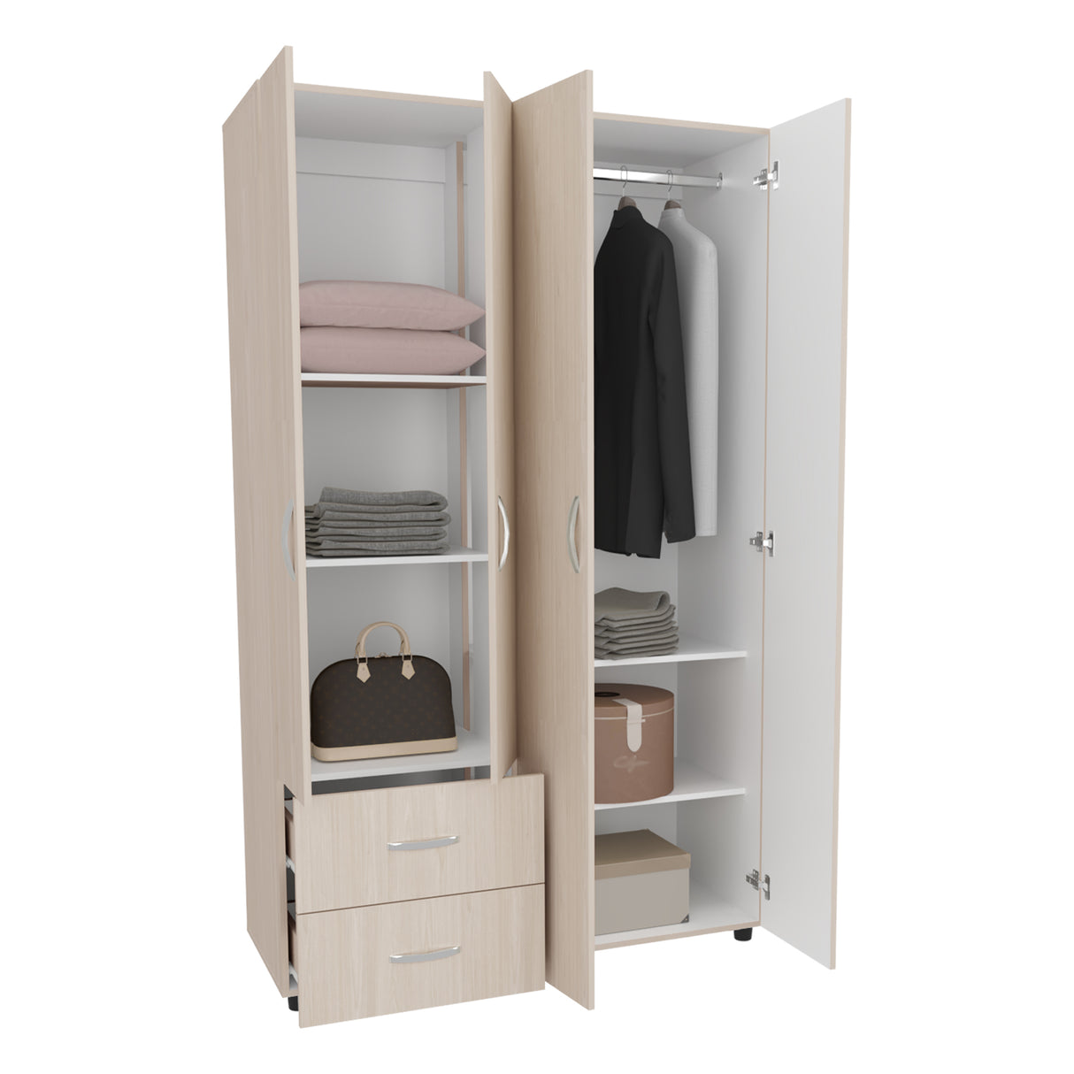 Closet Barilo Niebla y Blanco 120x200cm Con Dos Cajones y Cuatro Entrepaños - CLOSETS | Bylmo
