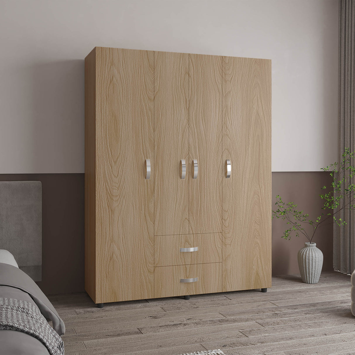 Closet Barilo Fresno Europeo y Wengue 150x200cm Con Dos Cajones y Cuatro Entrepaños - CLOSETS | Bylmo