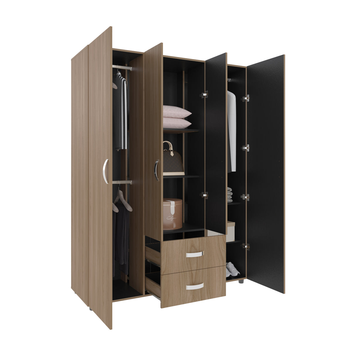Closet Barilo Fresno Europeo y Wengue 150x200cm Con Dos Cajones y Cuatro Entrepaños - CLOSETS | Bylmo