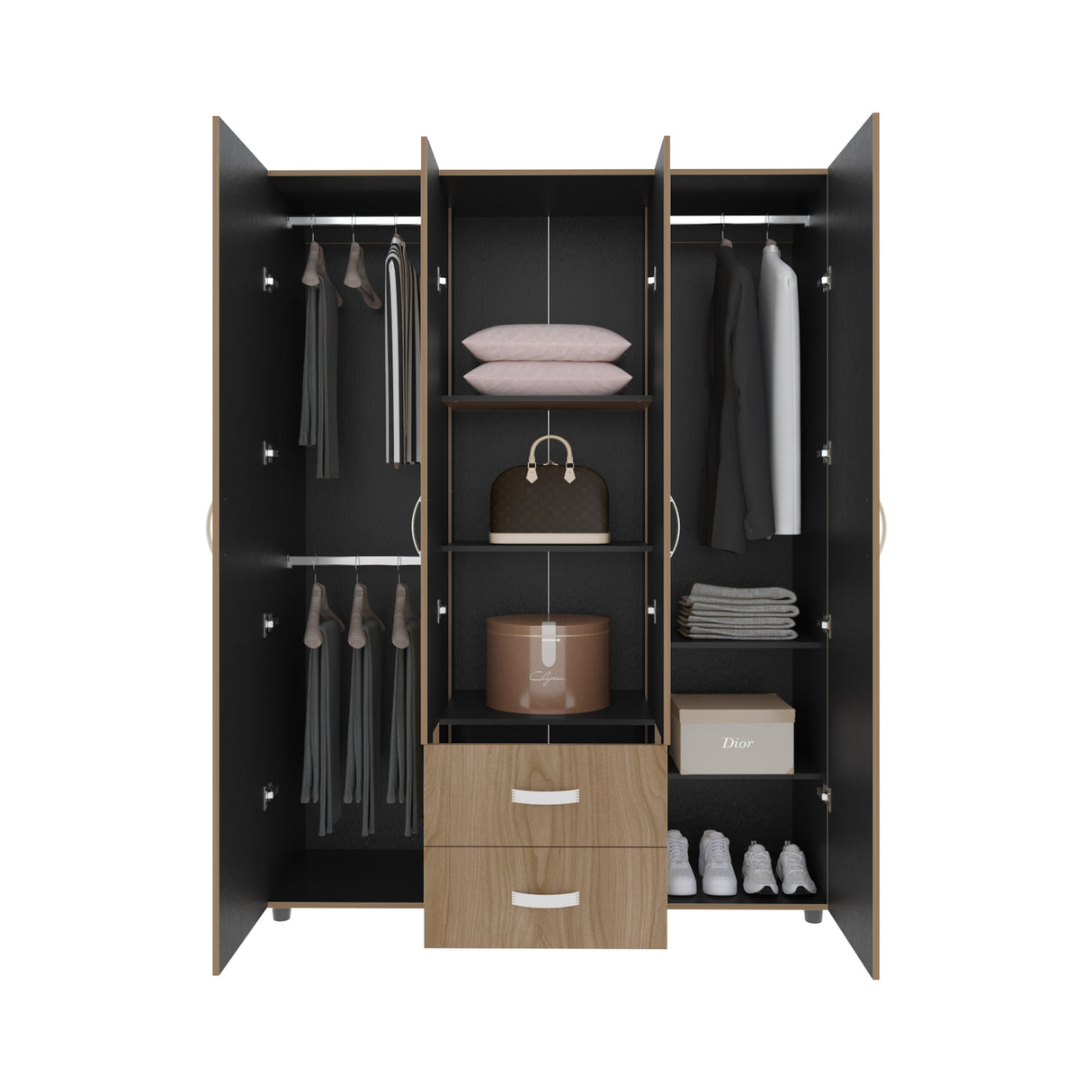 Closet Barilo Fresno Europeo y Wengue 150x200cm Con Dos Cajones y Cuatro Entrepaños - CLOSETS | Bylmo