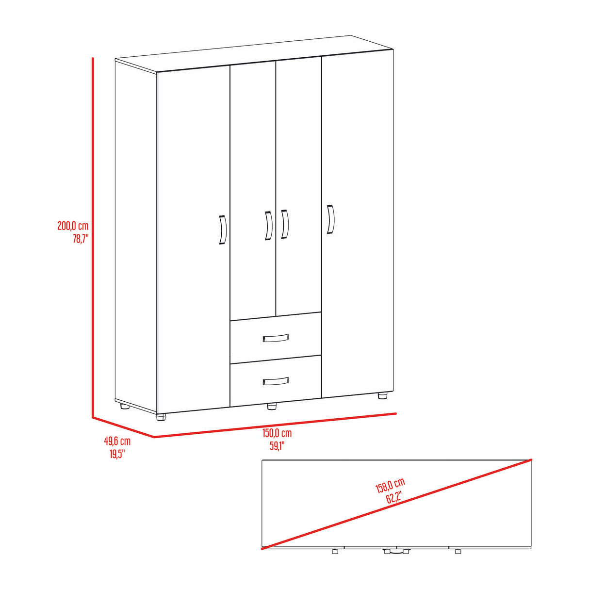 Closet Barilo Fresno Europeo y Wengue 150x200cm Con Dos Cajones y Cuatro Entrepaños - CLOSETS | Bylmo