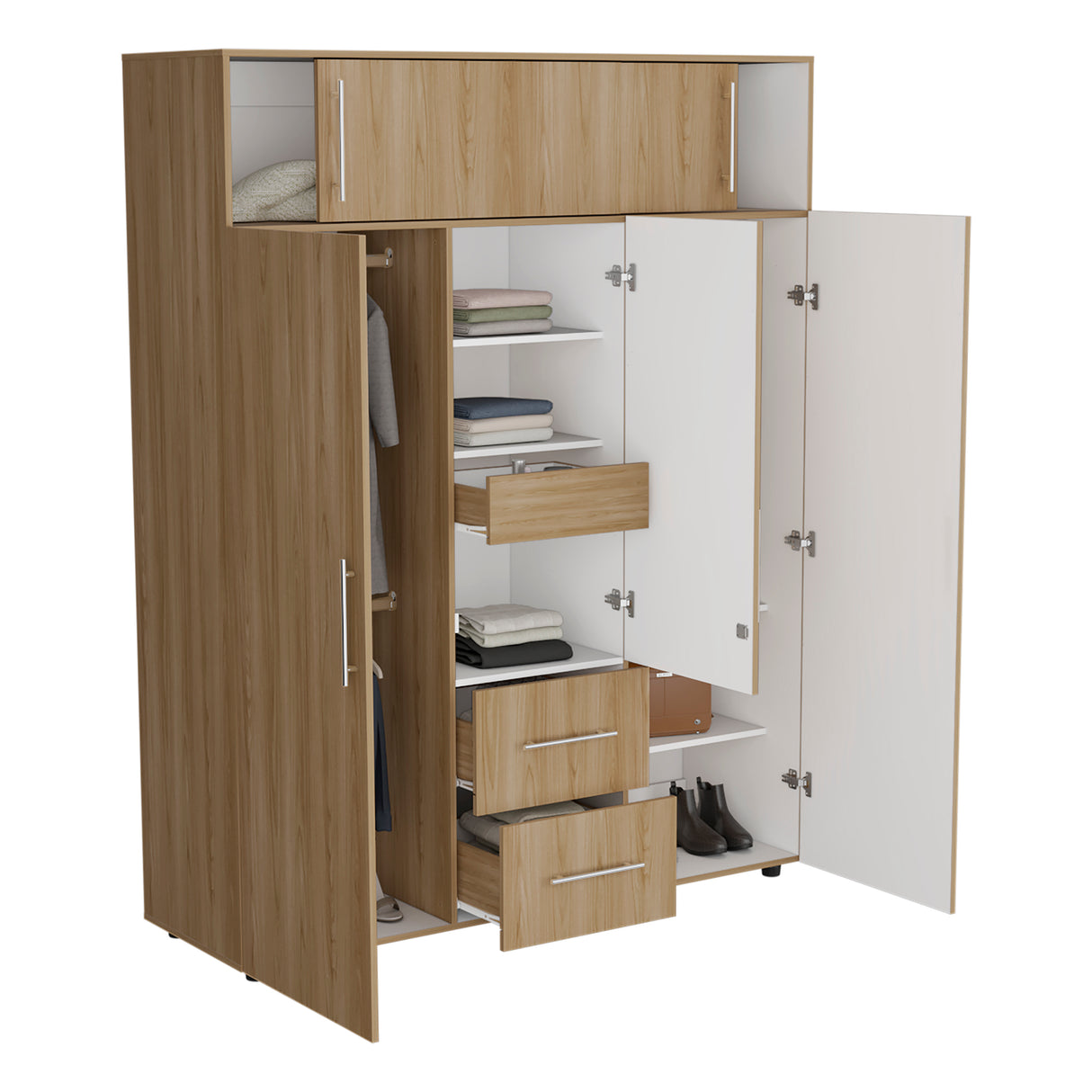 Closet Bigaf Fresno Europeo y Blanco 160x204cm Con Tres Cajones y Cuatro Entrepaños - CLOSETS | Bylmo