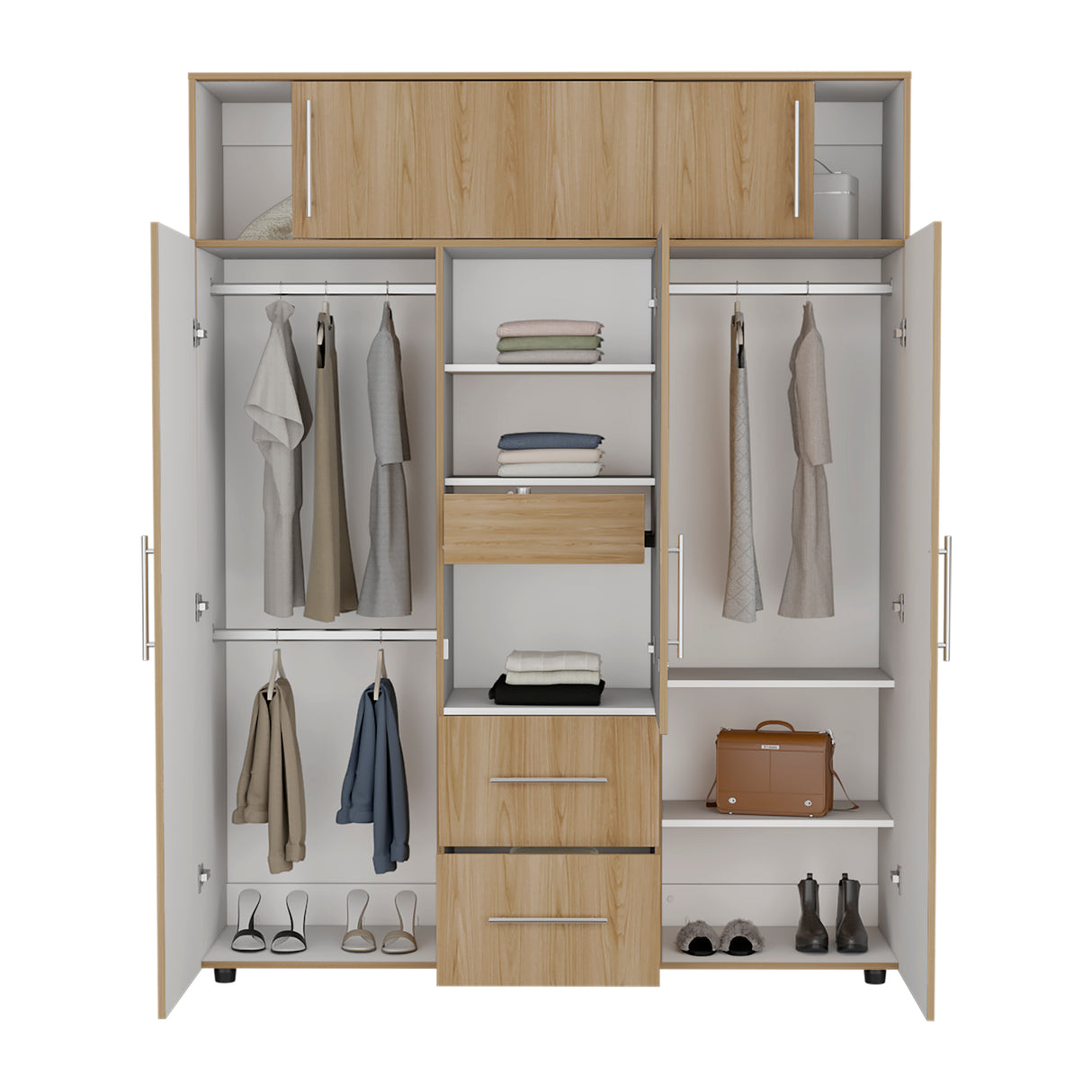 Closet Bigaf Fresno Europeo y Blanco 160x204cm Con Tres Cajones y Cuatro Entrepaños - CLOSETS | Bylmo