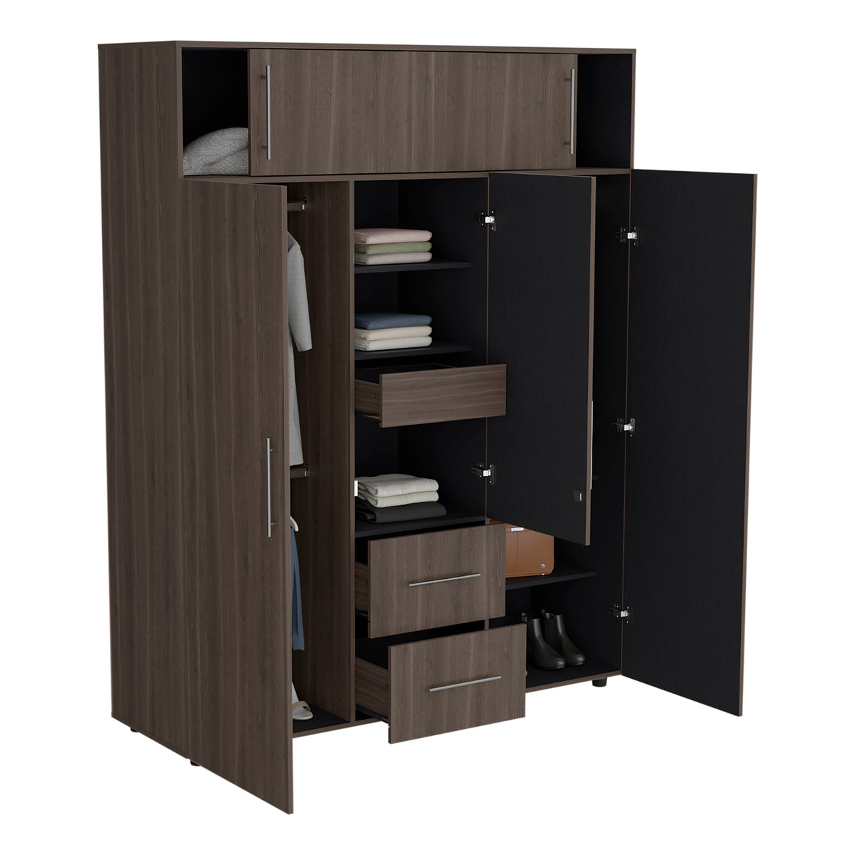 Closet Bigaf Milan y Wengue 160x204cm Con Tres Cajones y Cuatro Entrepaños - CLOSETS | Bylmo