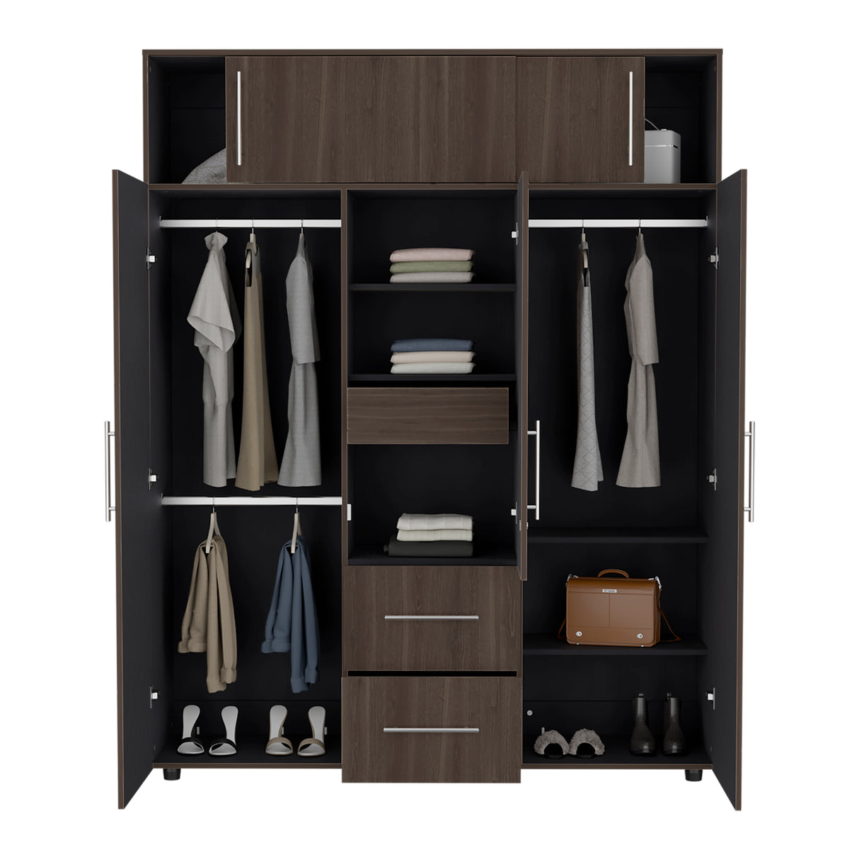 Closet Bigaf Milan y Wengue 160x204cm Con Tres Cajones y Cuatro Entrepaños - CLOSETS | Bylmo