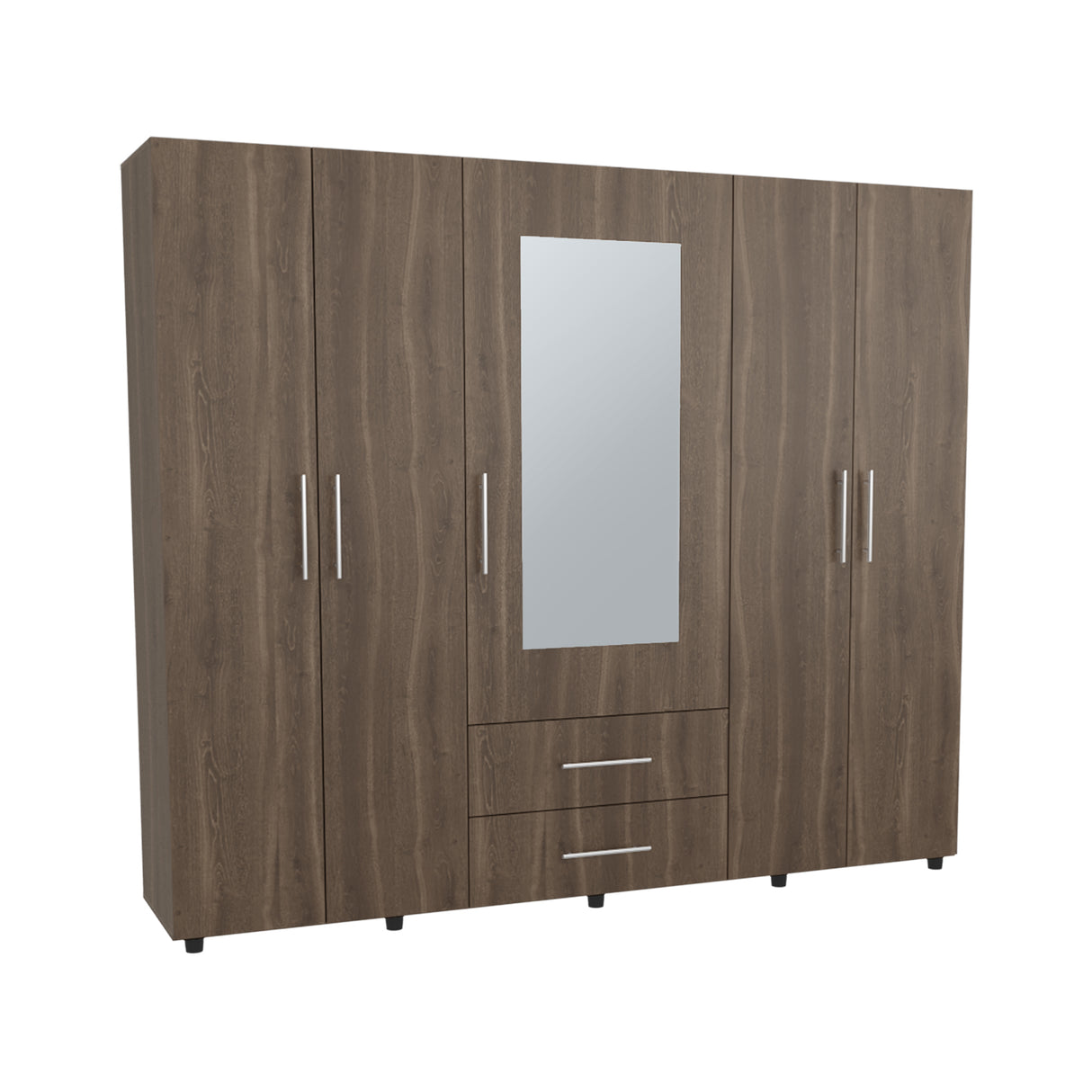 Closet Bigaf Milan y Wengue 230x200cm Con Dos Cajones y Cuatro Entrepaños y Espejo - CLOSETS | Bylmo