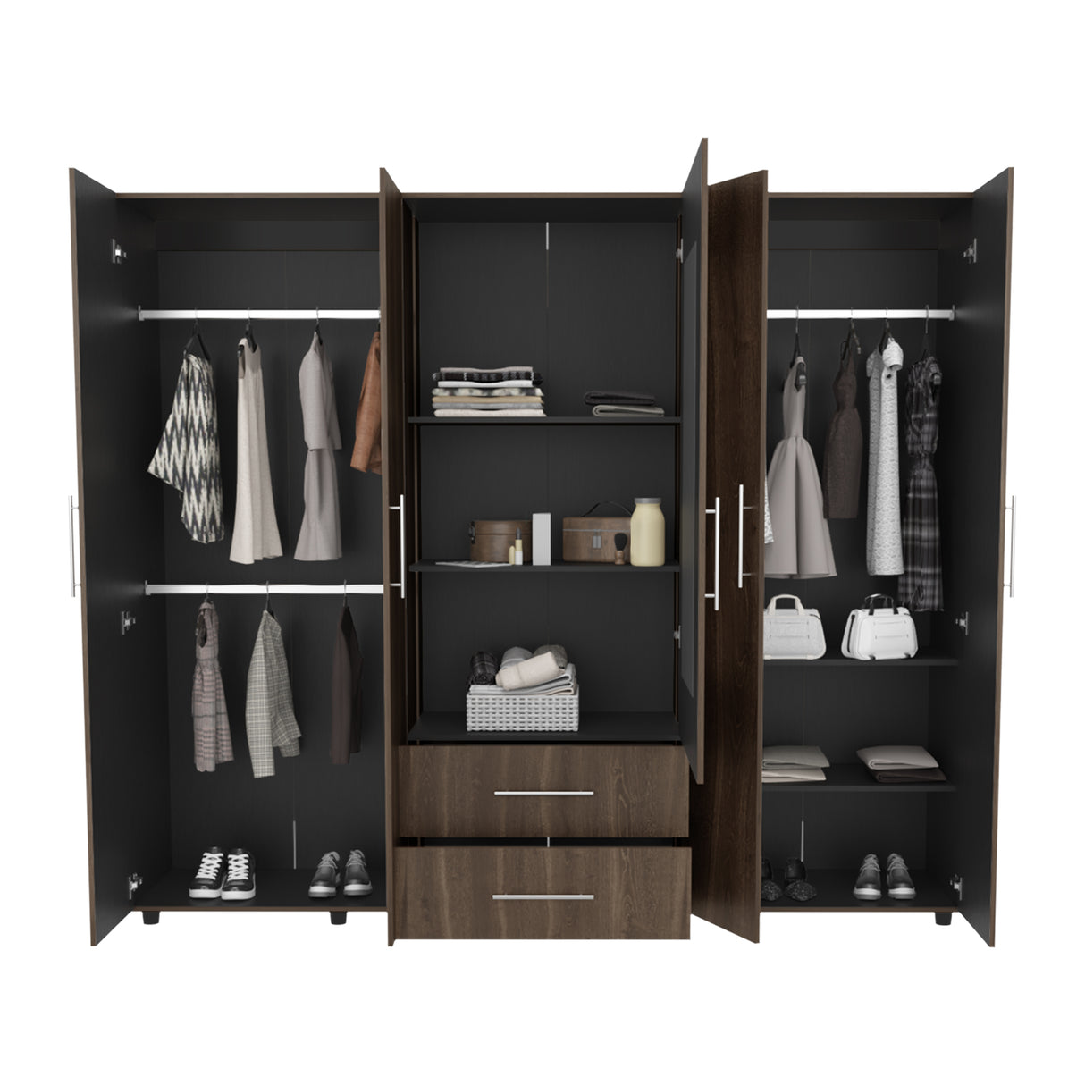 Closet Bigaf Milan y Wengue 230x200cm Con Dos Cajones y Cuatro Entrepaños y Espejo - CLOSETS | Bylmo