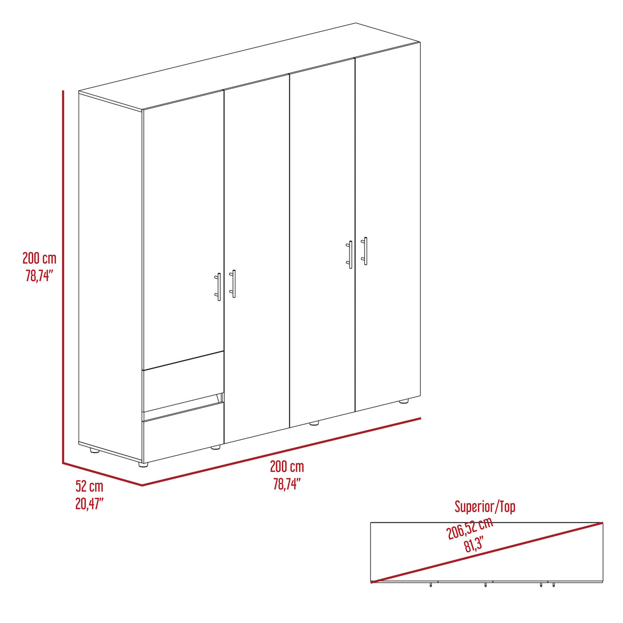 Closet Dassel Nogal y Wengue 200x200cm Con Dos Cajones y Tres Entrepaños - CLOSETS | Bylmo