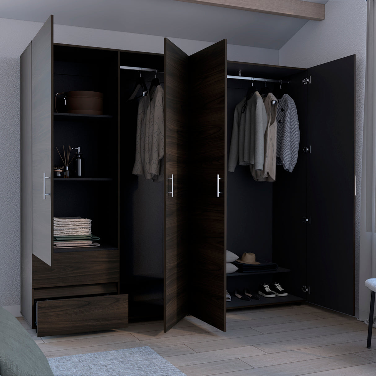 Closet Dassel Nogal y Wengue 230x200cm Con Dos Cajones y Tres Entrepaños - CLOSETS | Bylmo
