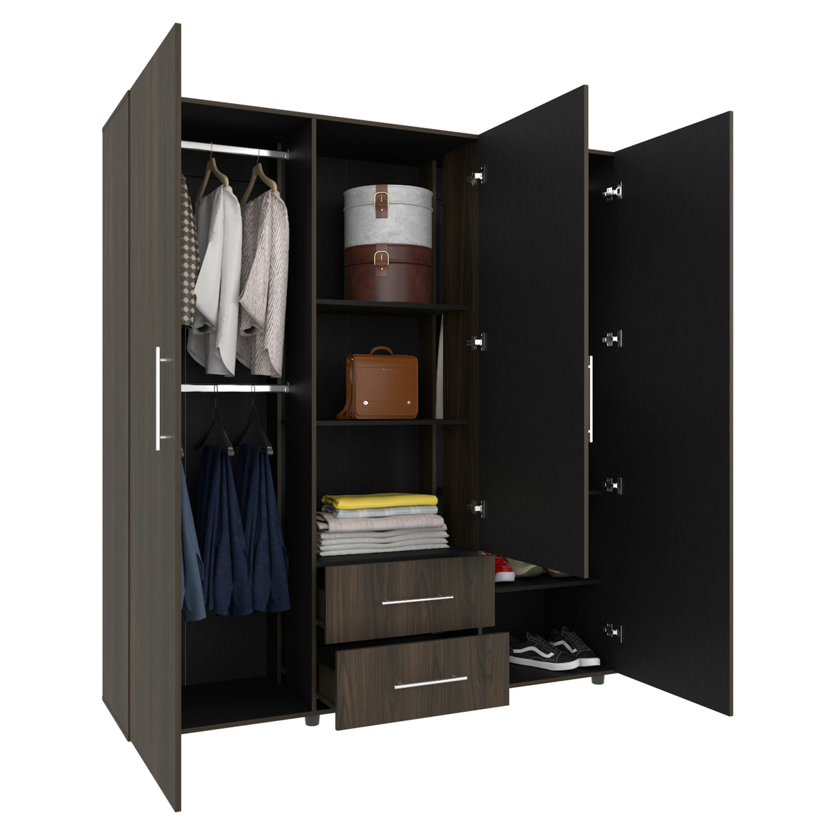 Closet Grayson Nogal y Wengue 180x200cm Con Dos Cajones y Tres Entrepaños y Espejo - CLOSETS | Bylmo