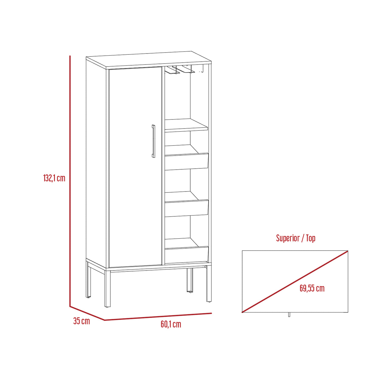 Bar Soho Bellota 60.1x132.1cm Con Tres Portabotellas - BARES | Bylmo