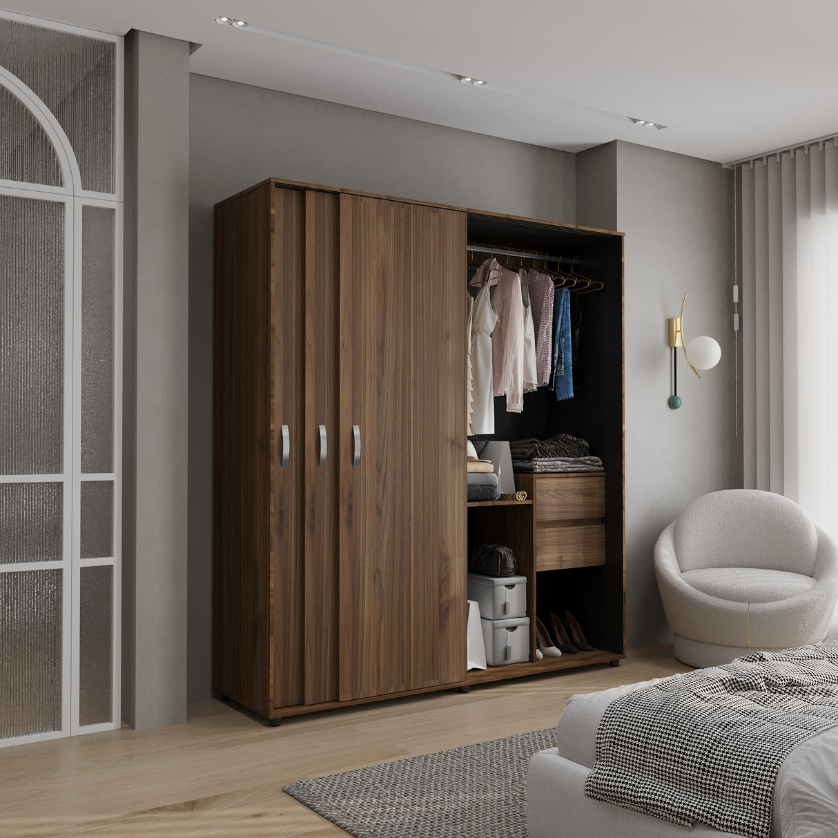 Closet Berlin Gales y Wengue 180x200cm Con Cuatro Cajones y Dos Entrepaños - CLOSETS | Bylmo