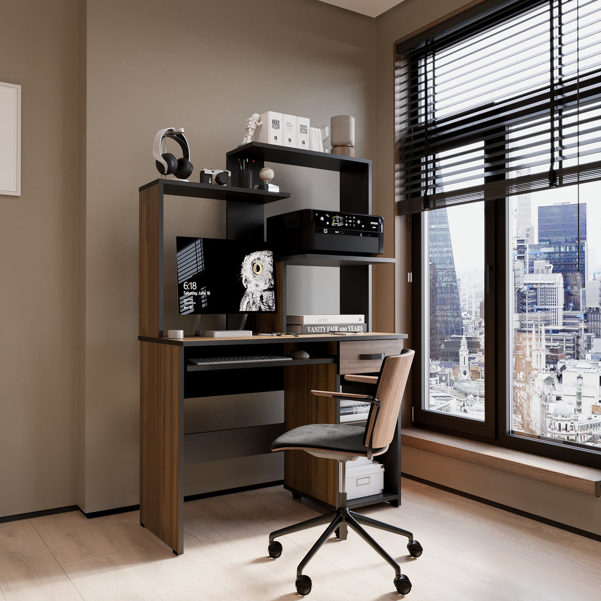 Centro de Computo Cordoba Gales y Negro 106x160cm Moderno - ESCRITORIOS | Bylmo