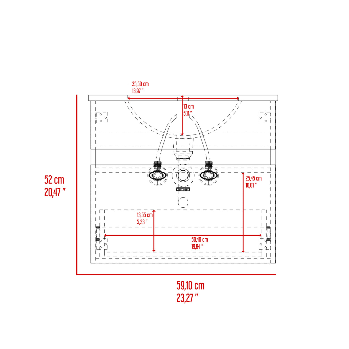Mueble para Lavamanos Aydin Ceniza 59.1x52cm Flotante Sin Lavamanos - MUEBLES PARA LAVAMANOS | Bylmo