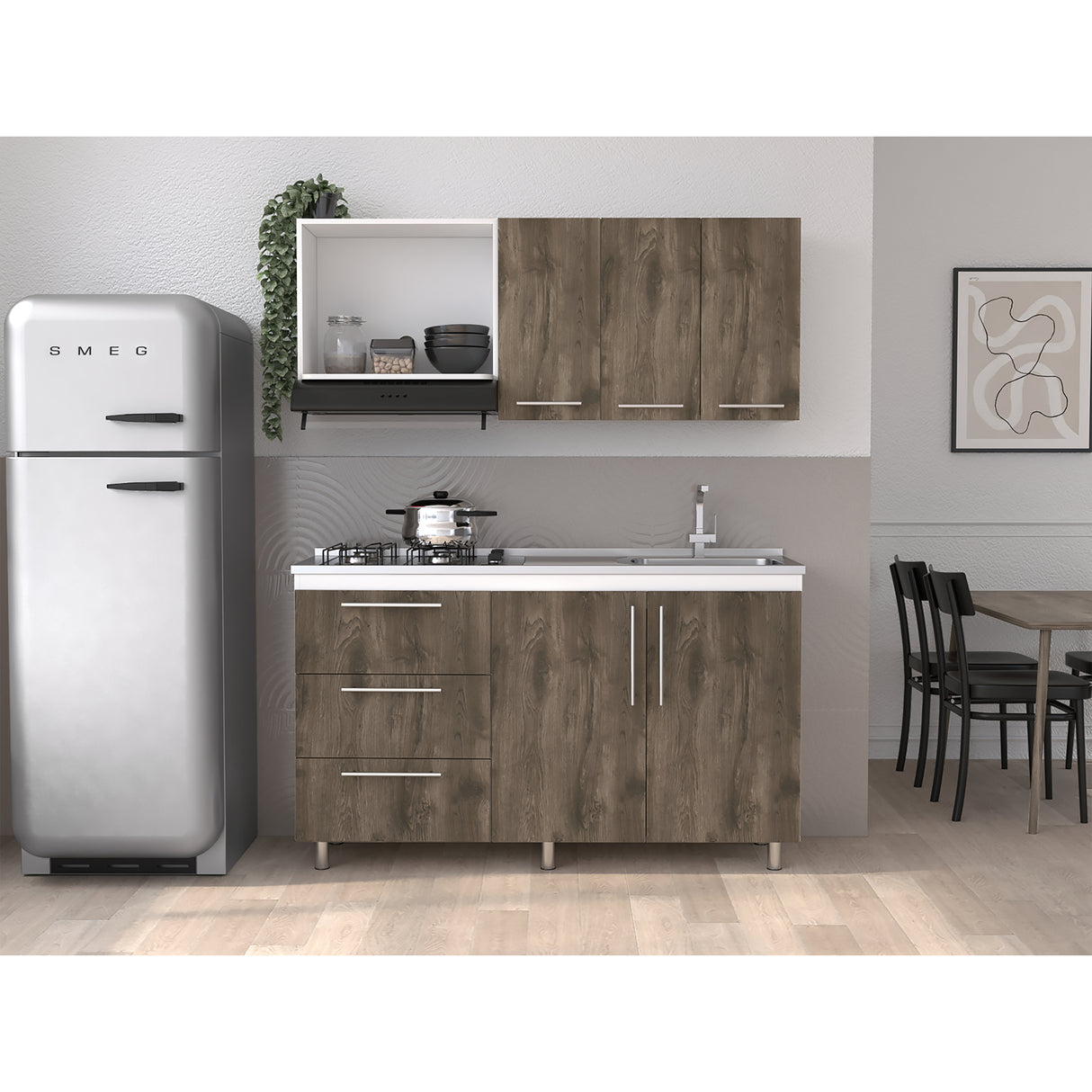 Cocina Alarcon Bellota y Blanco 150x60cm Con Mesón Estufa y Pozuelo Perforacion Derecha - COCINAS | Bylmo