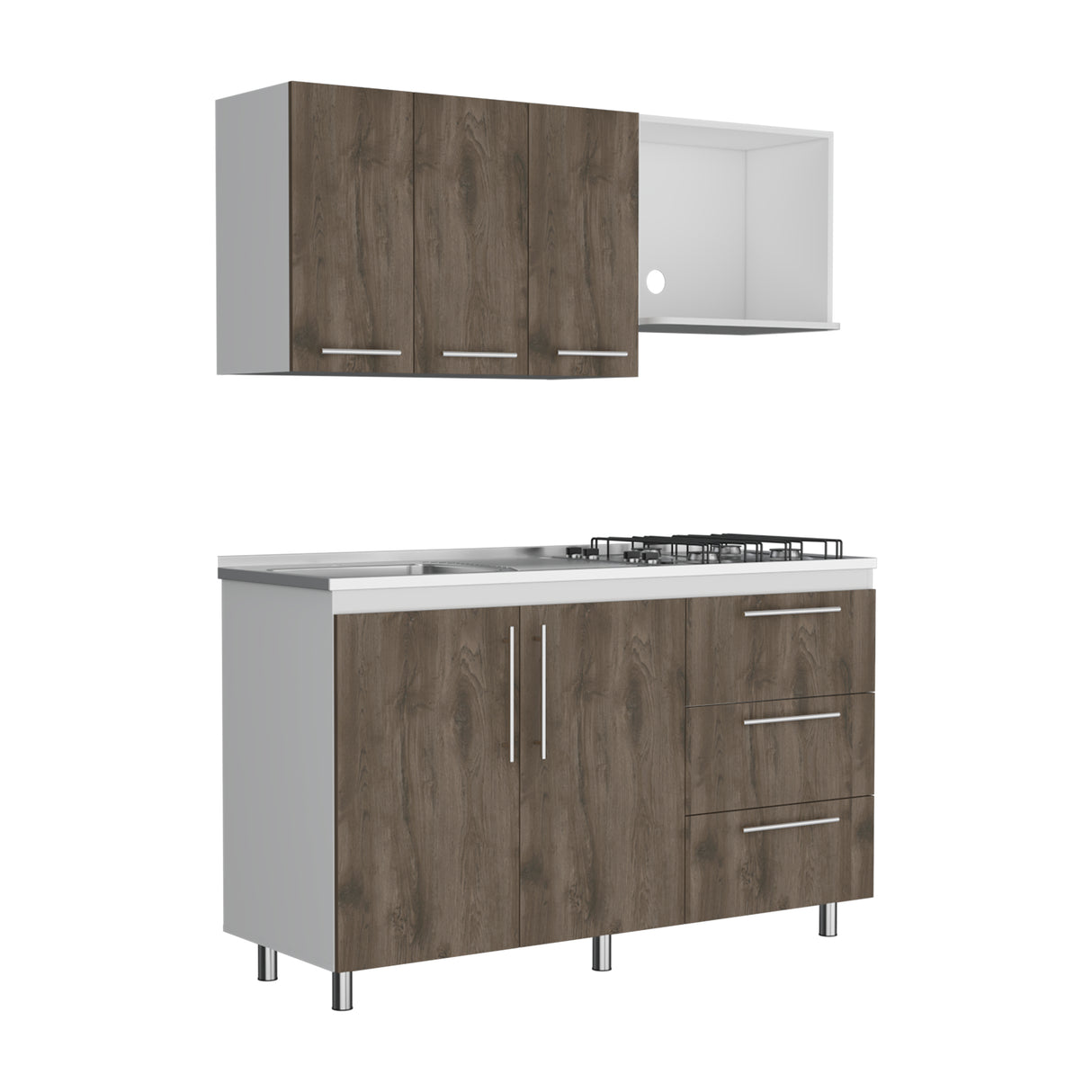 Cocina Alarcon Bellota y Blanco 150x60cm Con Mesón Estufa y Pozuelo Perforacion Izquierda - COCINAS | Bylmo