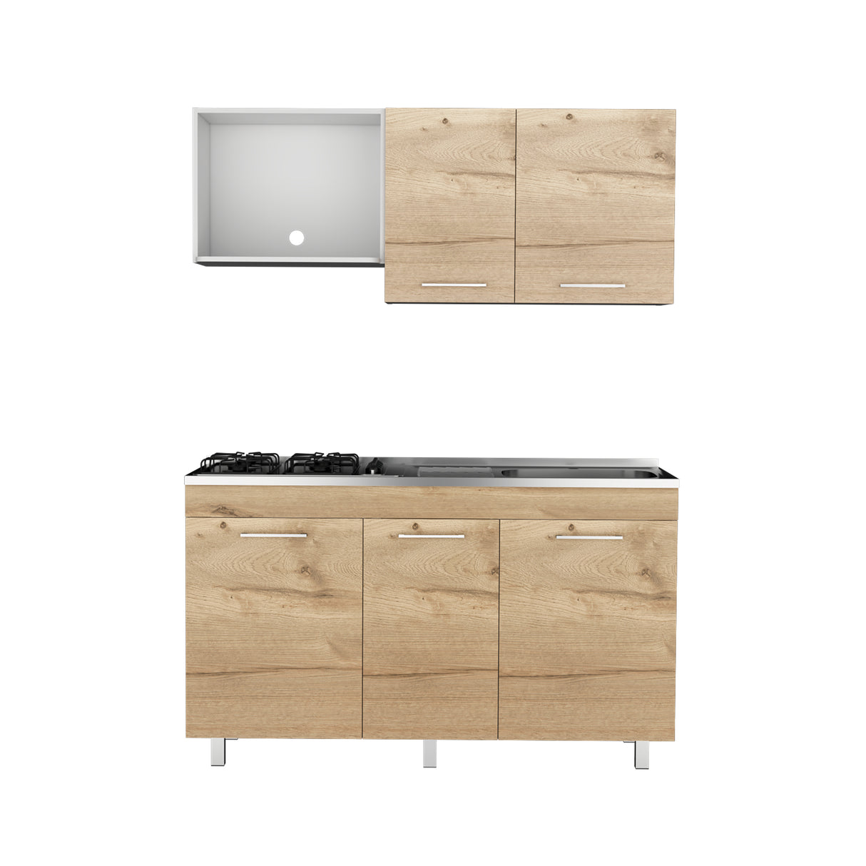 Cocina Miro Eco Duna y Blanco 150x60cm Con Mesón Estufa y Pozuelo Perforacion Derecha - COCINAS | Bylmo