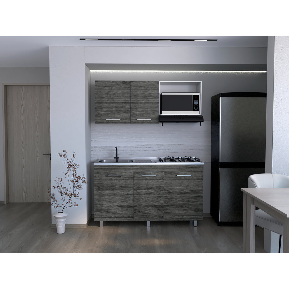 Cocina Miro Ceniza y Blanco 150x60cm Con Mesón Estufa y Pozuelo Perforacion Izquierda - COCINAS | Bylmo