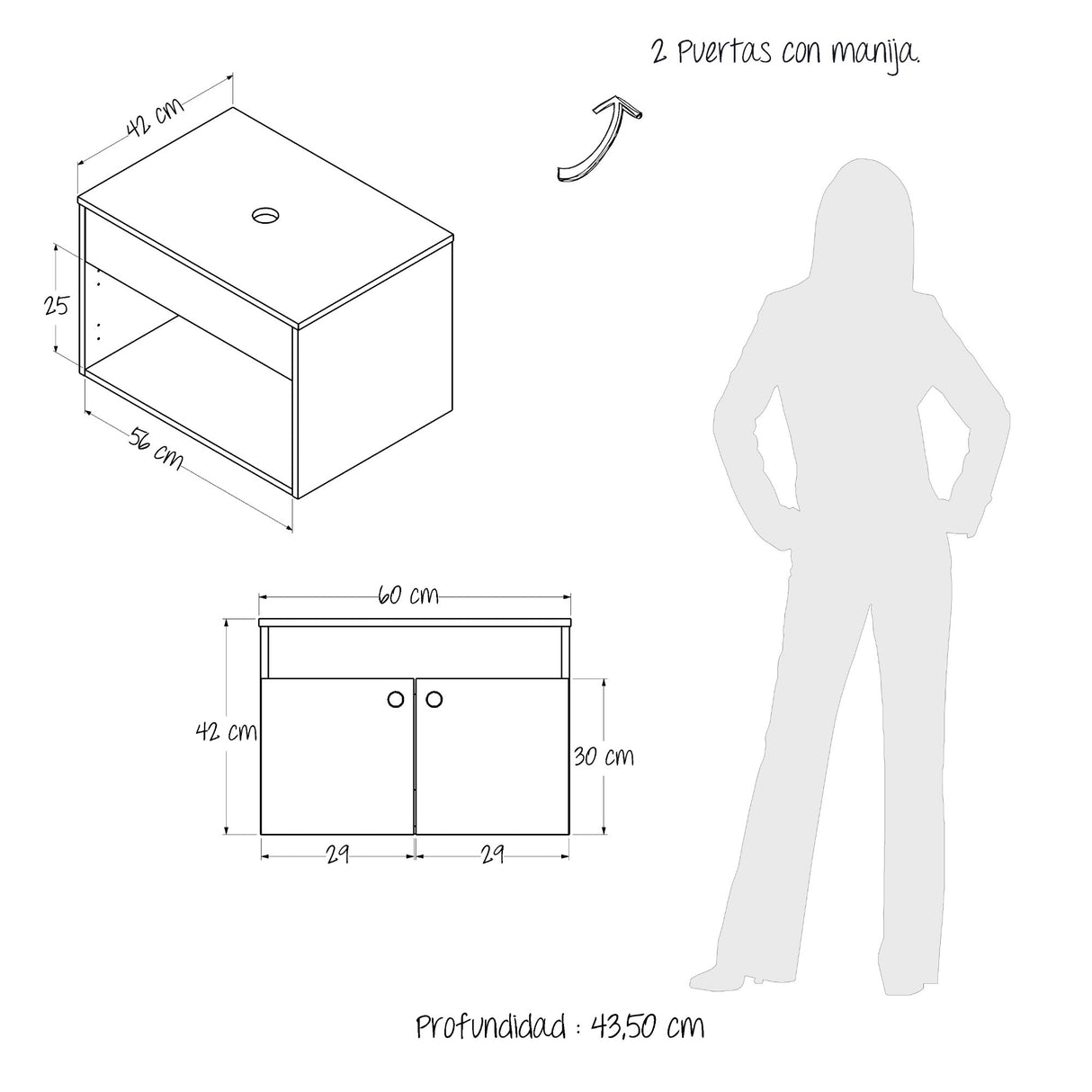Mueble para Lavamanos Rovere 60x42cm Flotantes sin Lavamanos - MUEBLES PARA LAVAMANOS | Bylmo