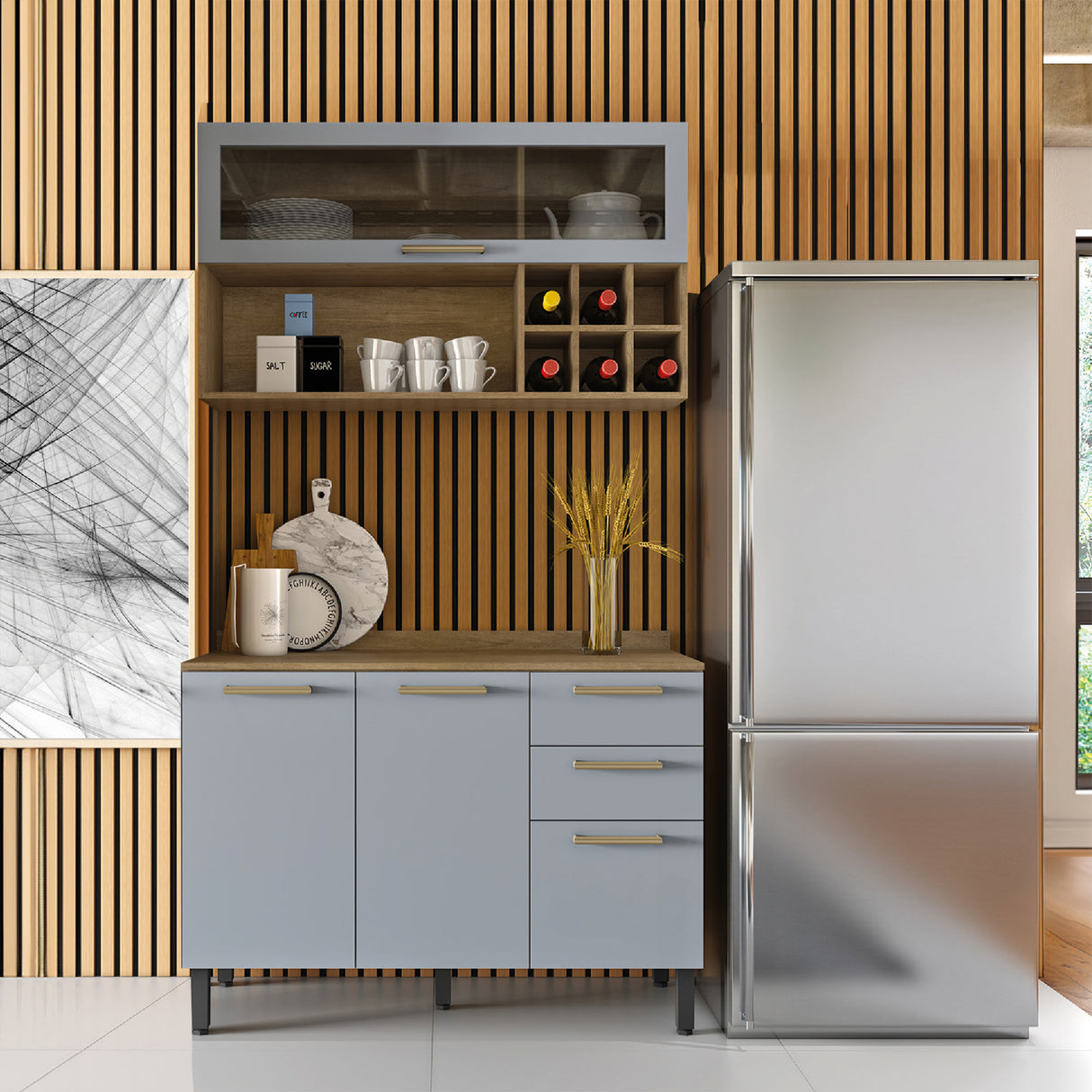 Mueble Superior de Cocina gris 120x67cm Con Una Puerta Traslúcida - MUEBLES SUPERIORES DE COCINA | Bylmo