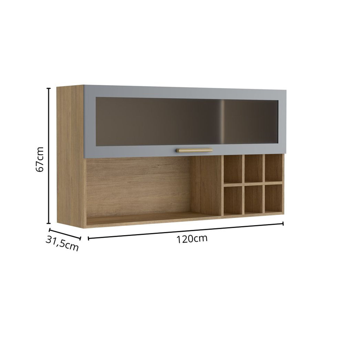 Mueble Superior de Cocina gris 120x67cm Con Una Puerta Traslúcida - MUEBLES SUPERIORES DE COCINA | Bylmo