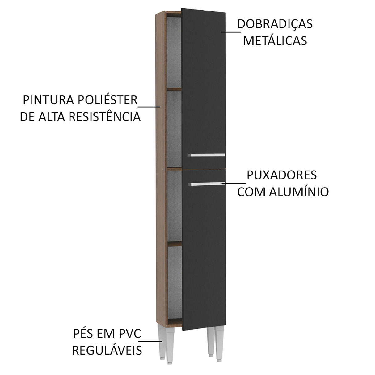 Mueble Auxiliar de Cocina Emilly Marron y Negro 32x186cm Con Patas y Mesón de Madera - BARRAS Y MUEBLES AUXILIARES | Bylmo
