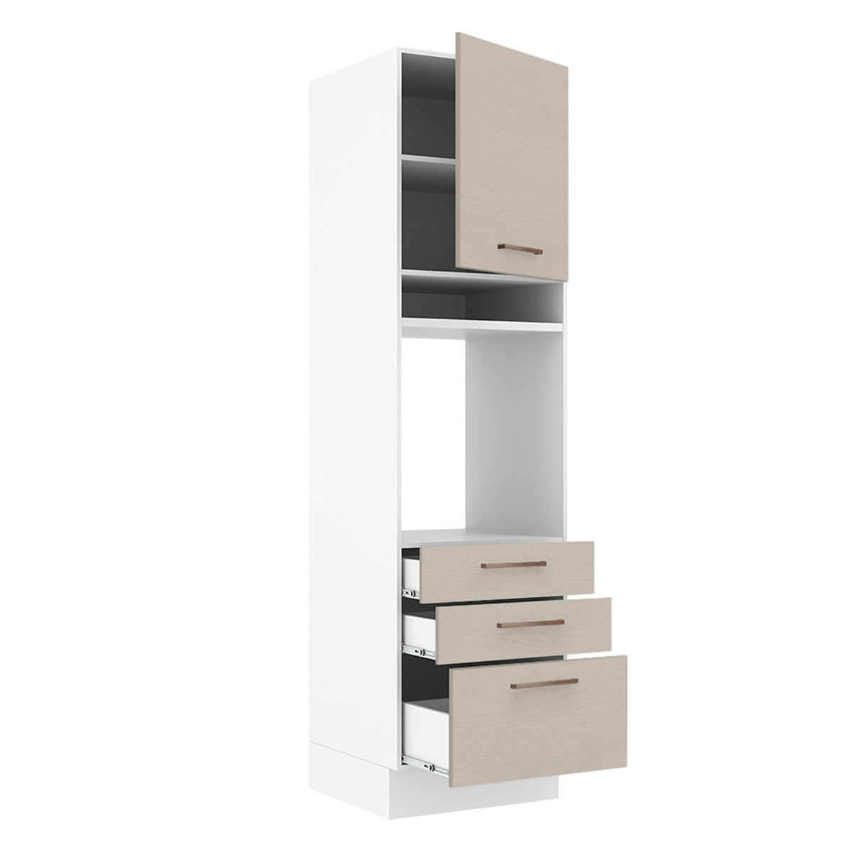 Mueble Auxiliar de Cocina Agata Blanco y Crema 60x225cm Con Patas y Mesón de Madera - BARRAS Y MUEBLES AUXILIARES | Bylmo